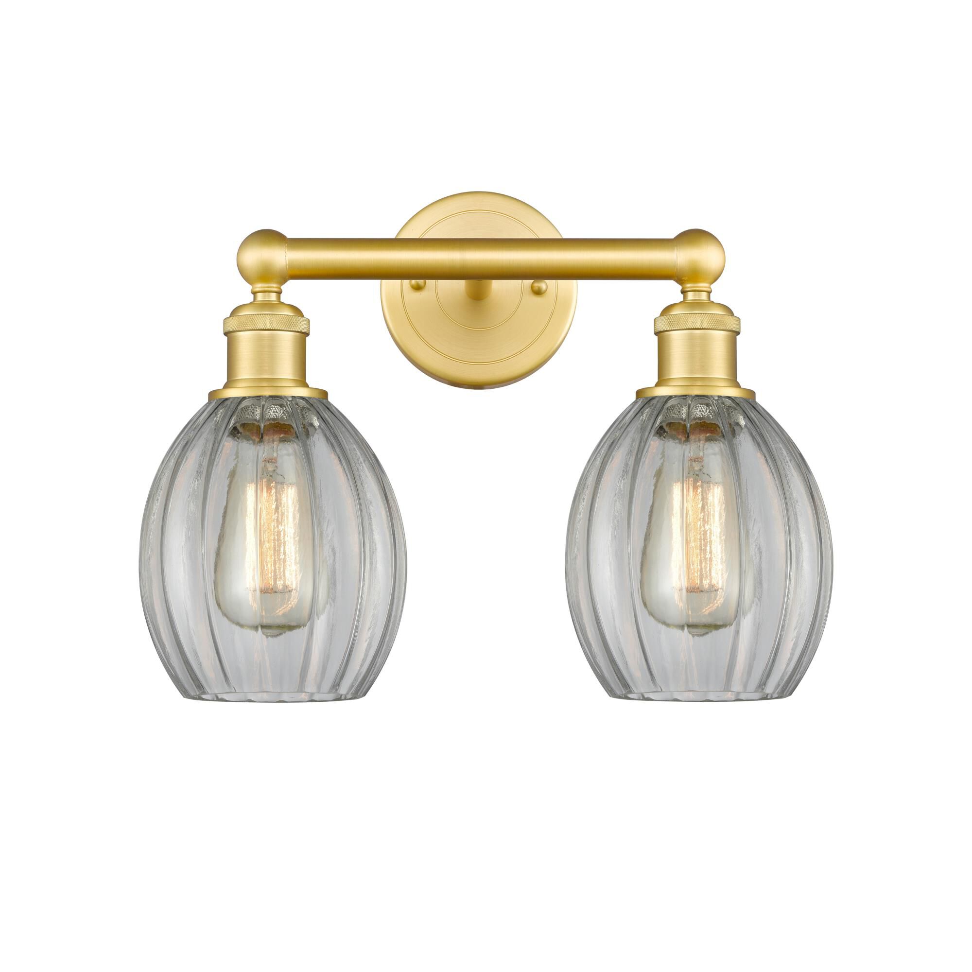 Shown in Satin Gold finish and Clear glass