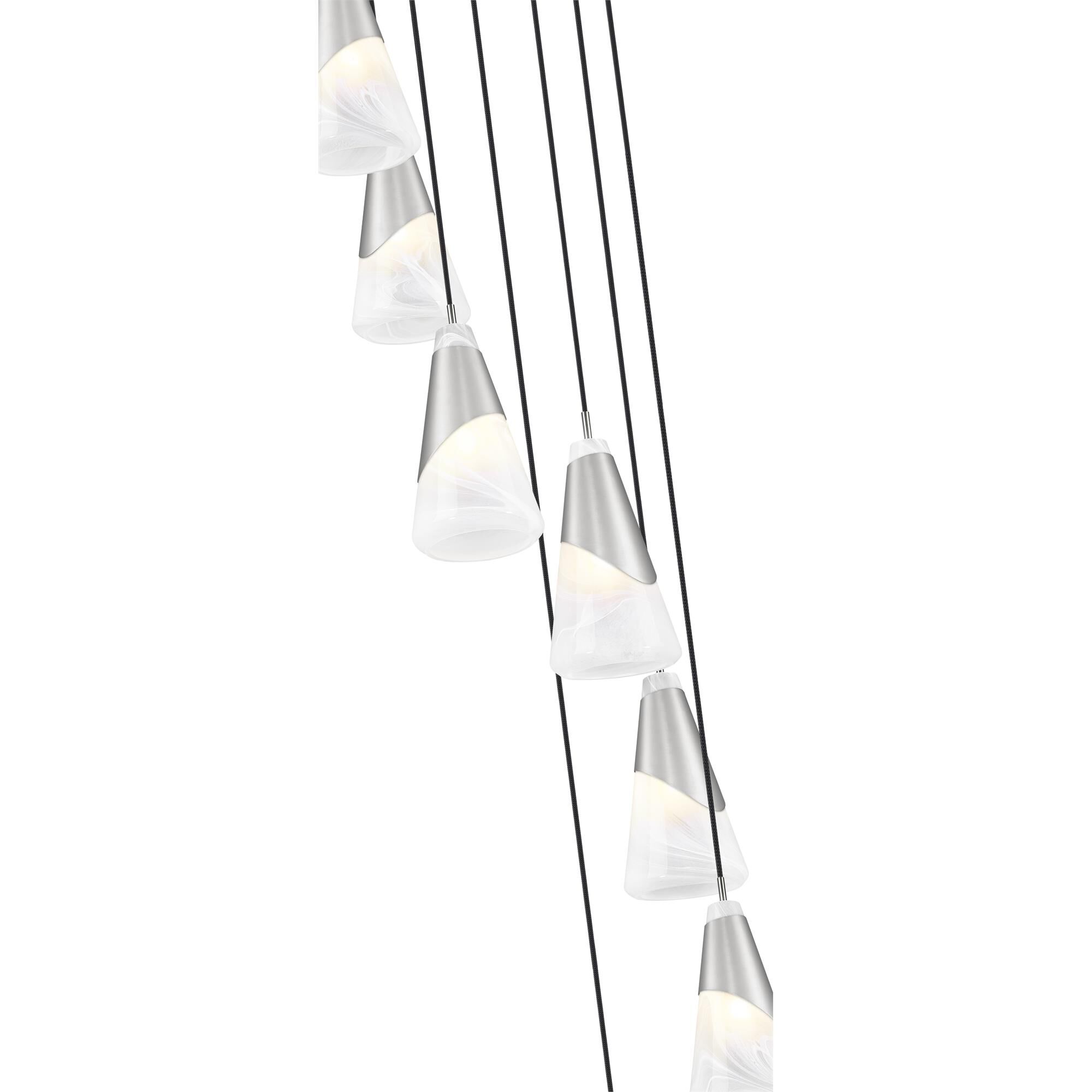 Shown in Brushed Nickel finish and White Swirl glass and White Swirl shade
