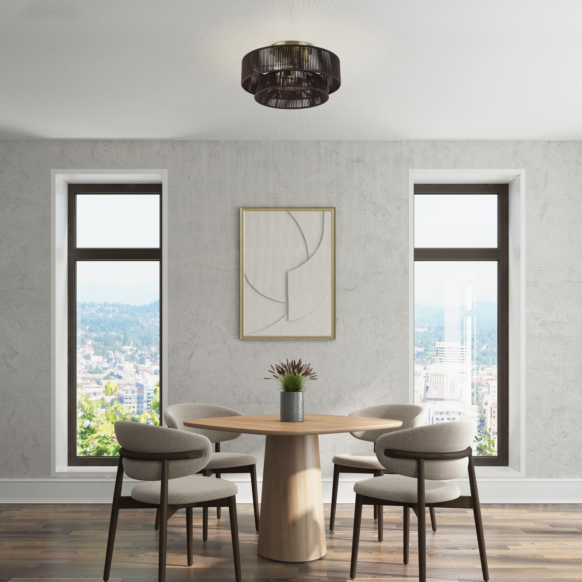 Shown in Antique Brass finish and Hand-Woven Dark Chocolate Color Polyester Rope shade