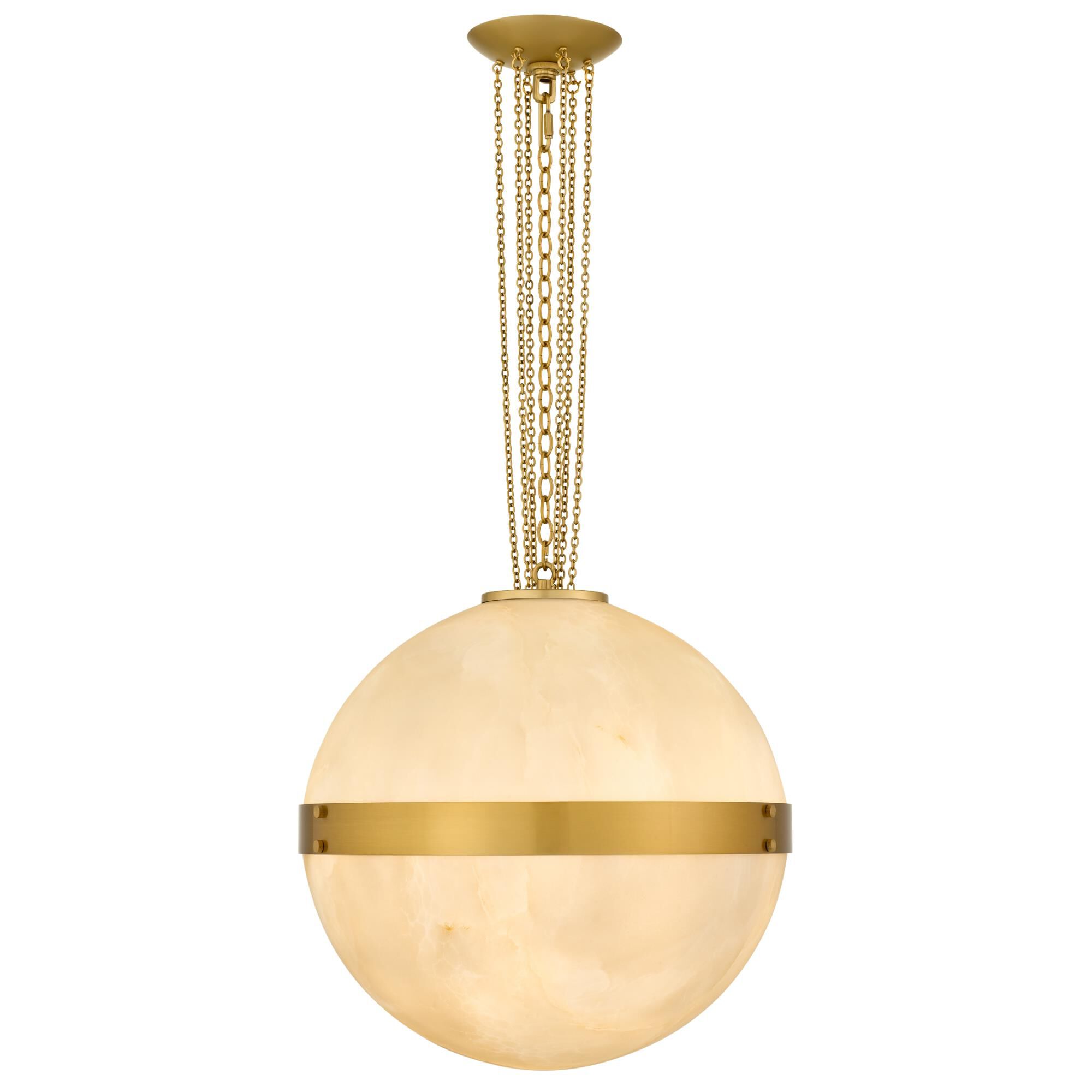 Shown in Brushed Gold finish and Alabaster Glass Top, Alabaster Glass Bottom shade
