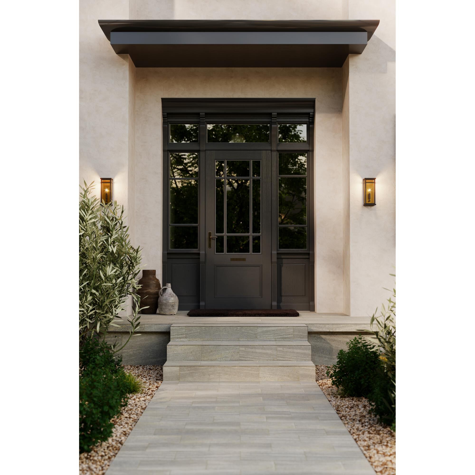 Shown in Painted Legacy Brass and Dark Bronze finish and Clear glass