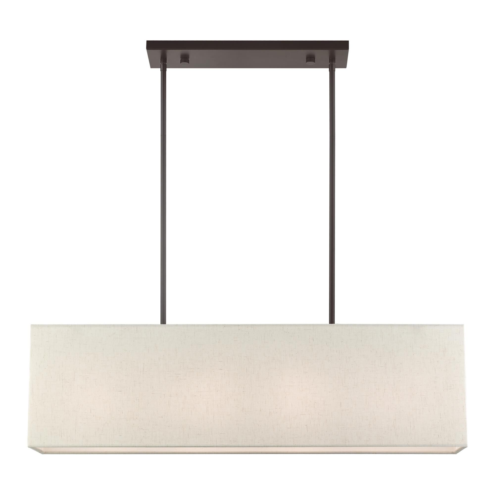Shown in English Bronze finish and Hand Crafted Oatmeal Color Fabric Outside & White Fabric Inside Hardback shade
