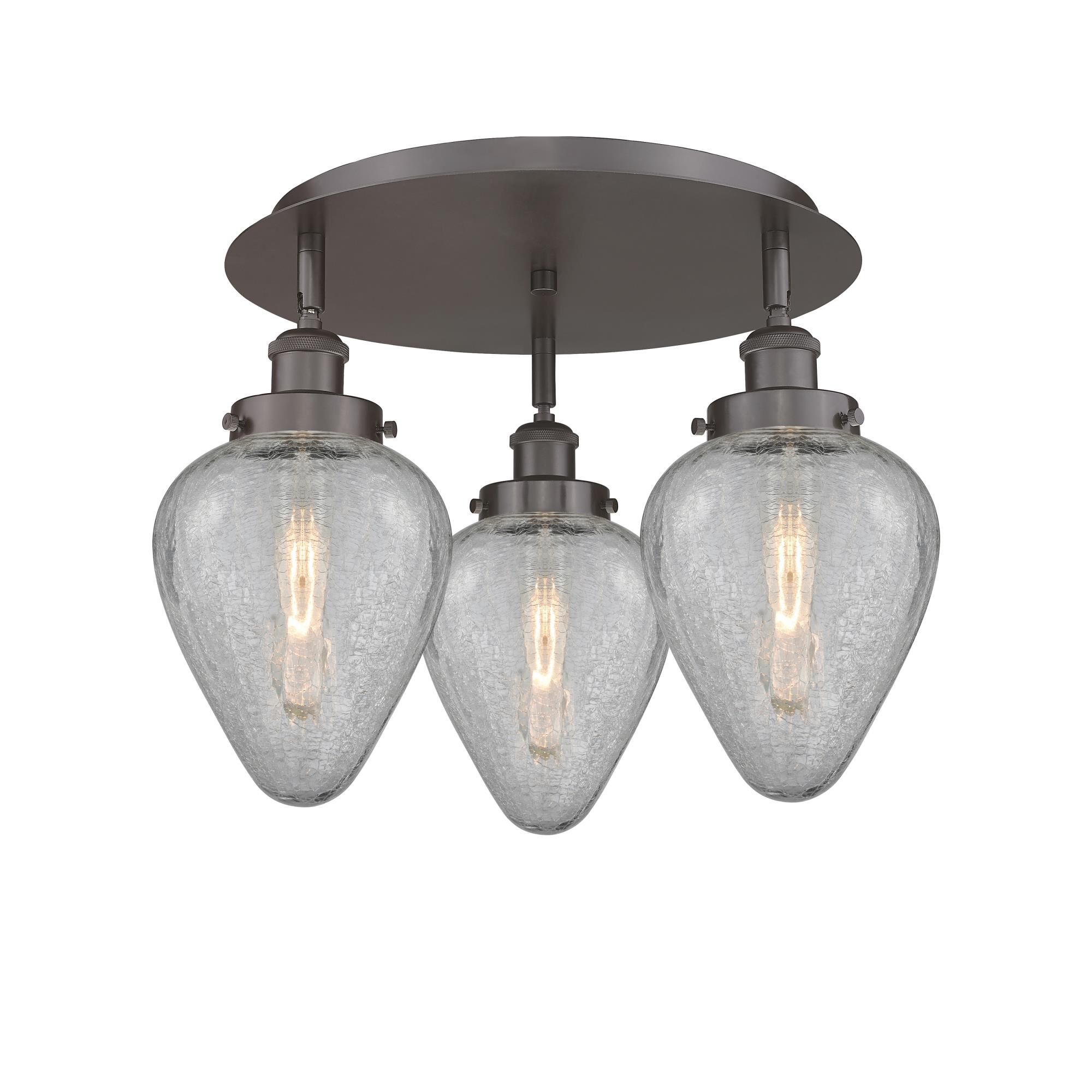 Shown in Oil Rubbed Bronze finish and Clear Crackled glass