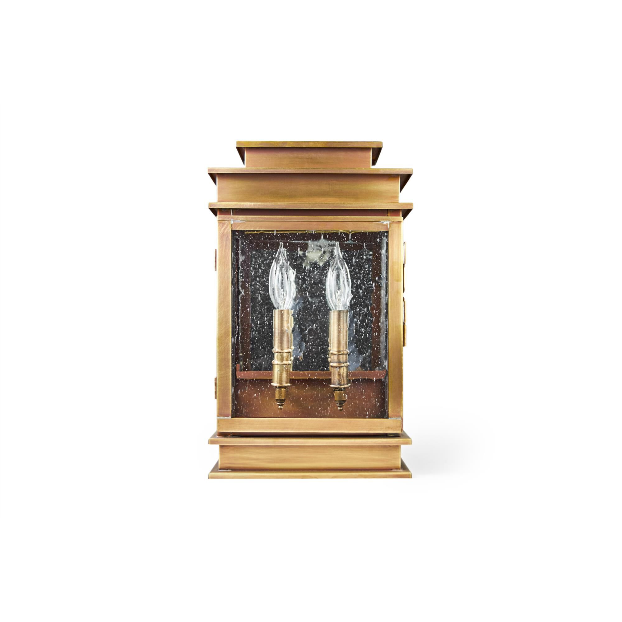 Shown in Antique Brass finish and Clear Seedy glass and No Mirror accent