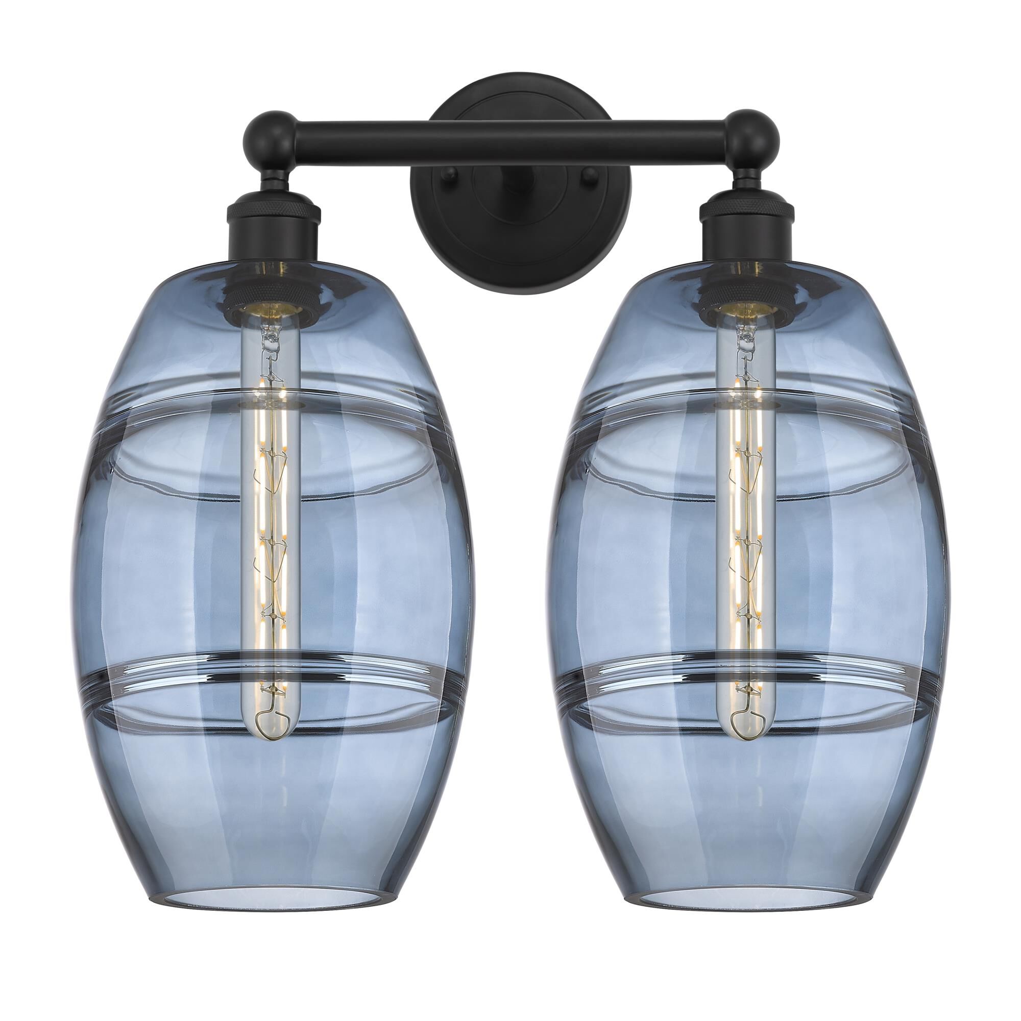 Shown in Matte Black finish and Princess Blue glass