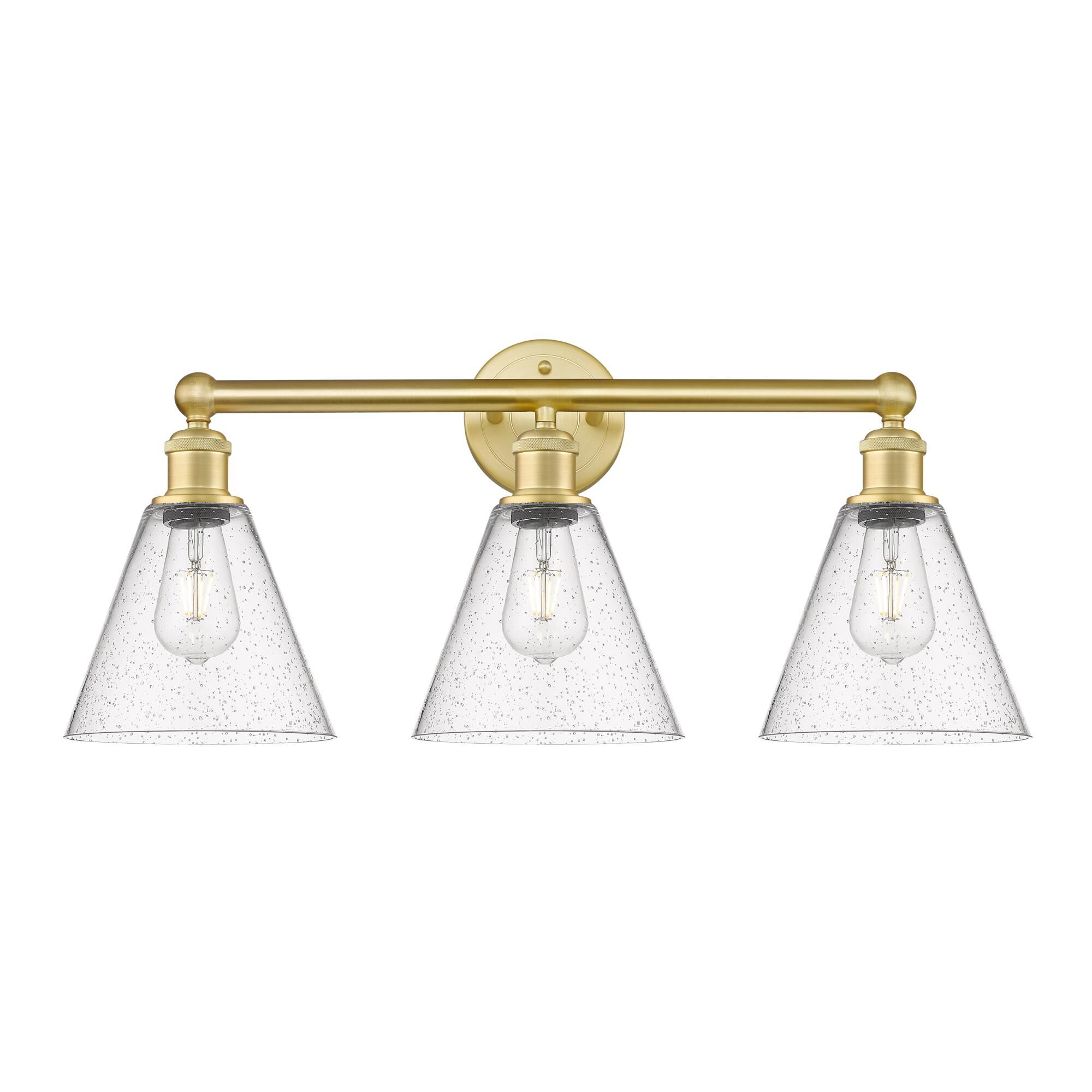 Shown in Satin Gold finish and Seedy glass