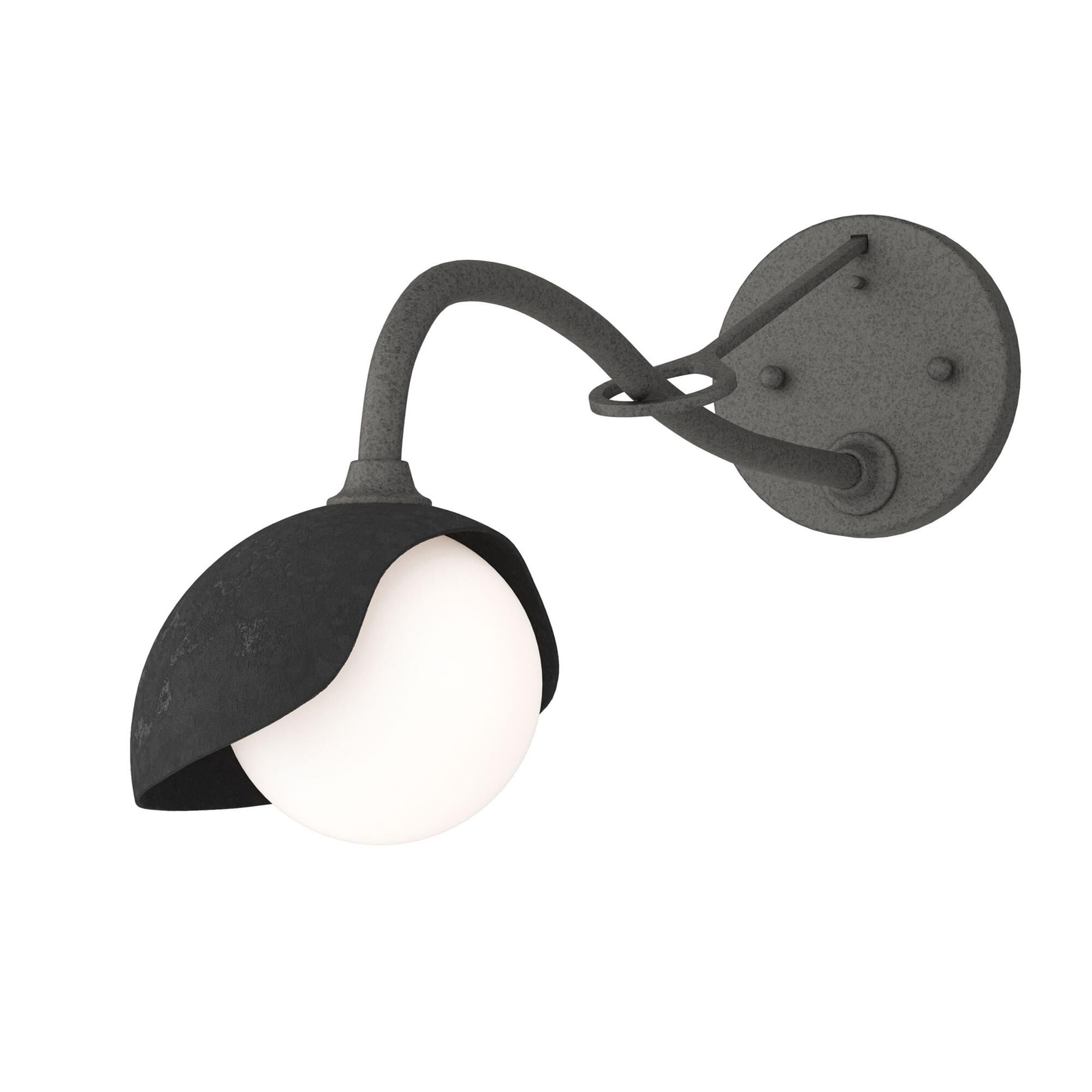 Shown in Natural Iron finish and Opal glass and Black (10) accent