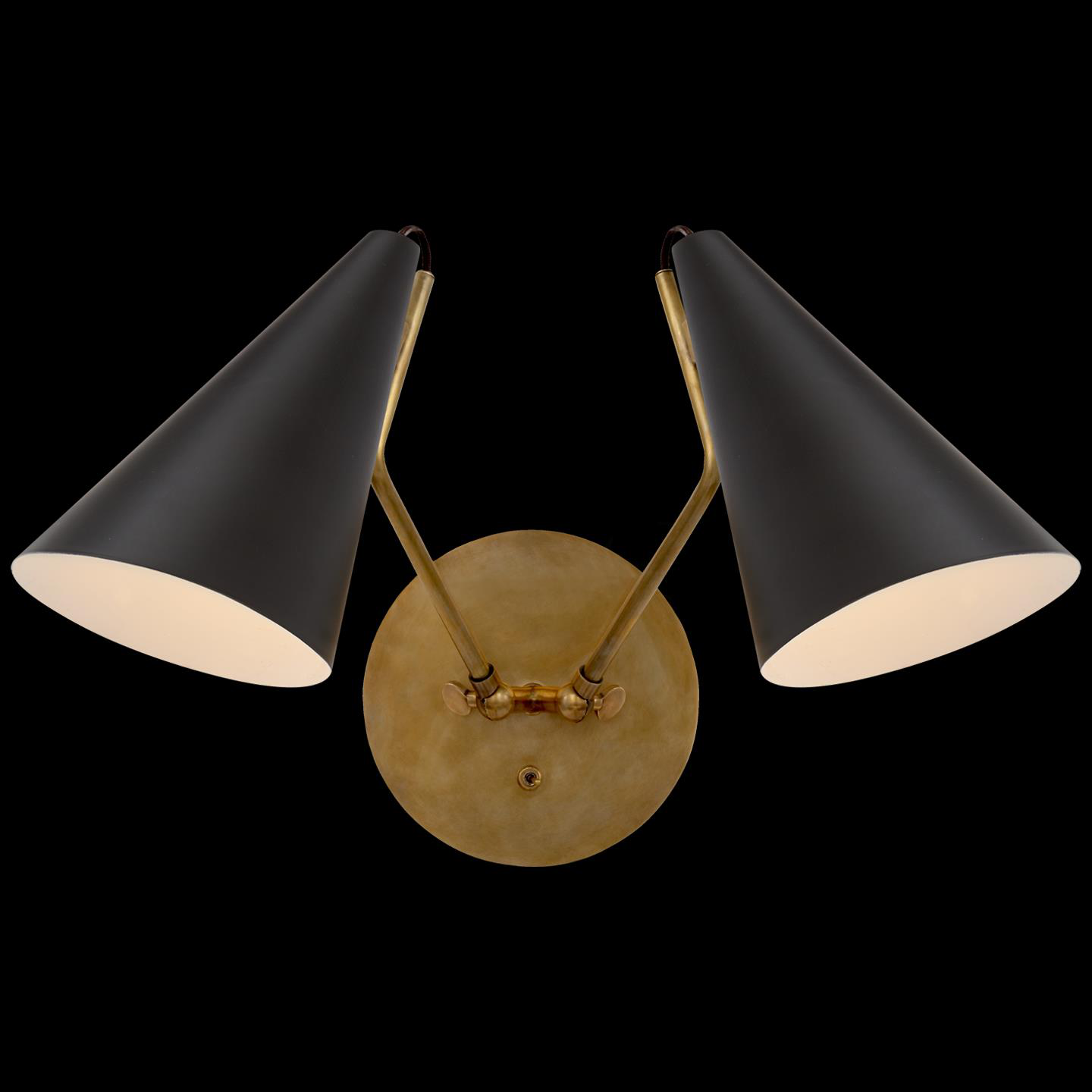 Shown in Hand-Rubbed Antique Brass finish and Black shade