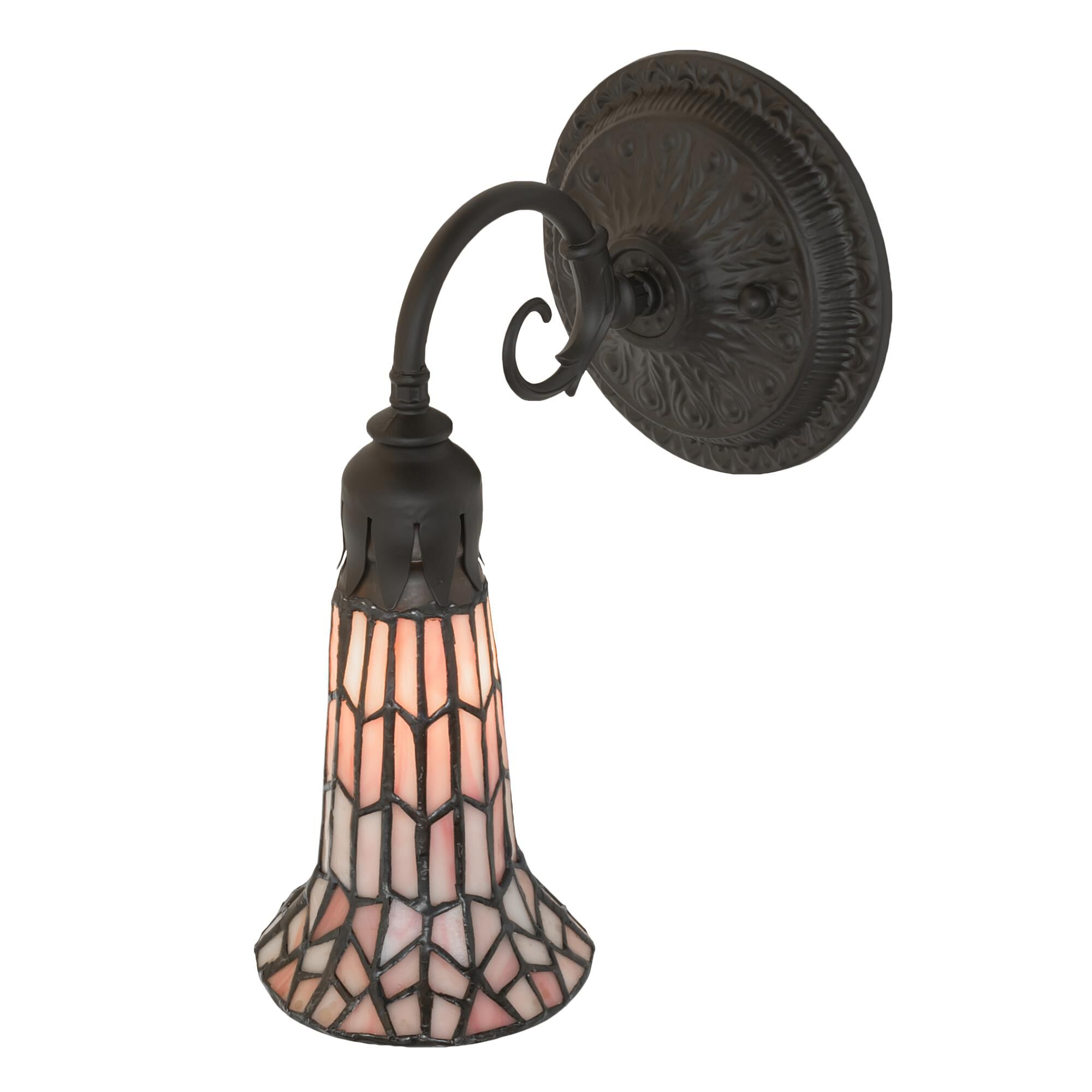 Shown in Oil Rubbed Bronze finish and Pink glass