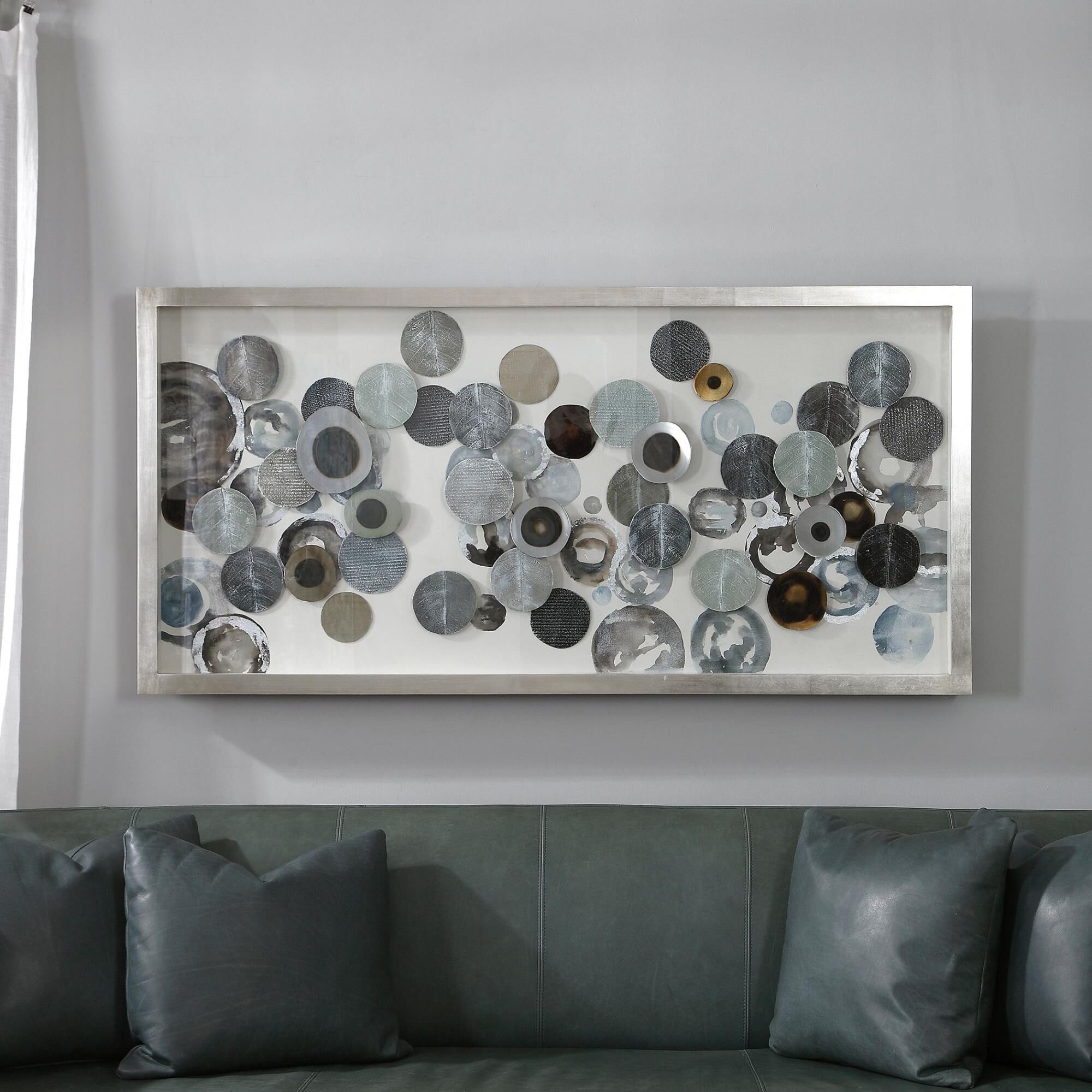 Shown in Abstract In Design, This Art Features Overlapping, Blow Torched Iron Discs With Hand Painted Acrylic finish