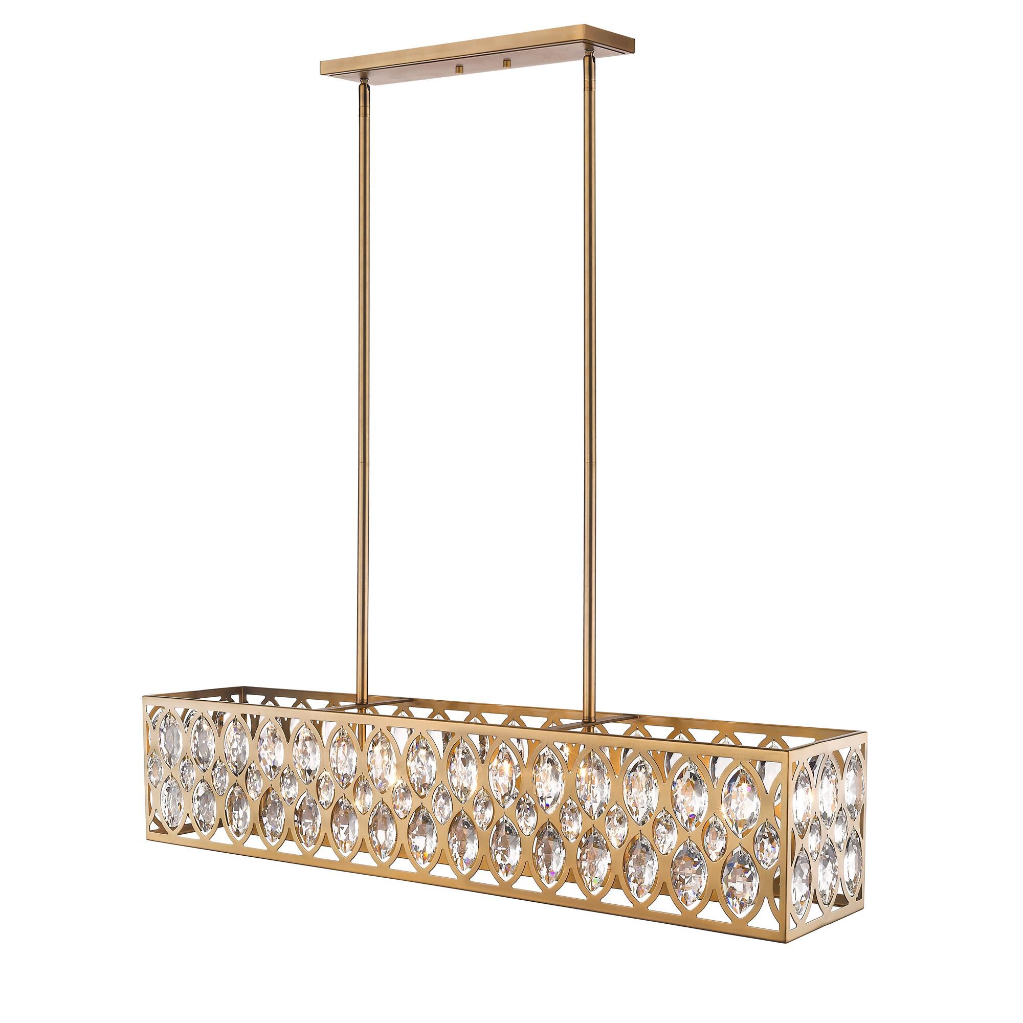 Shown in Heirloom Brass finish and Crystal glass and Crystal shade