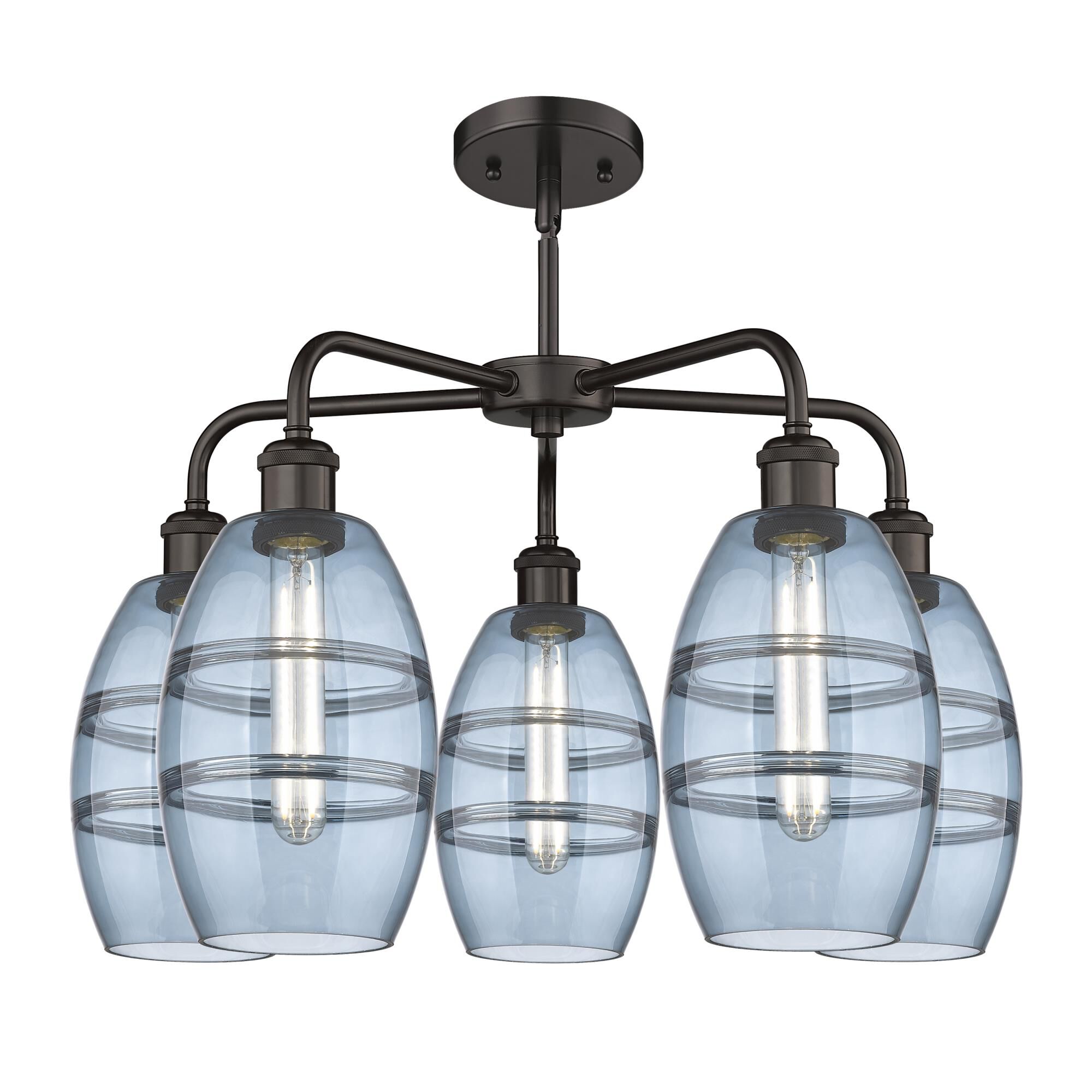 Shown in Oil Rubbed Bronze finish and Princess Blue glass