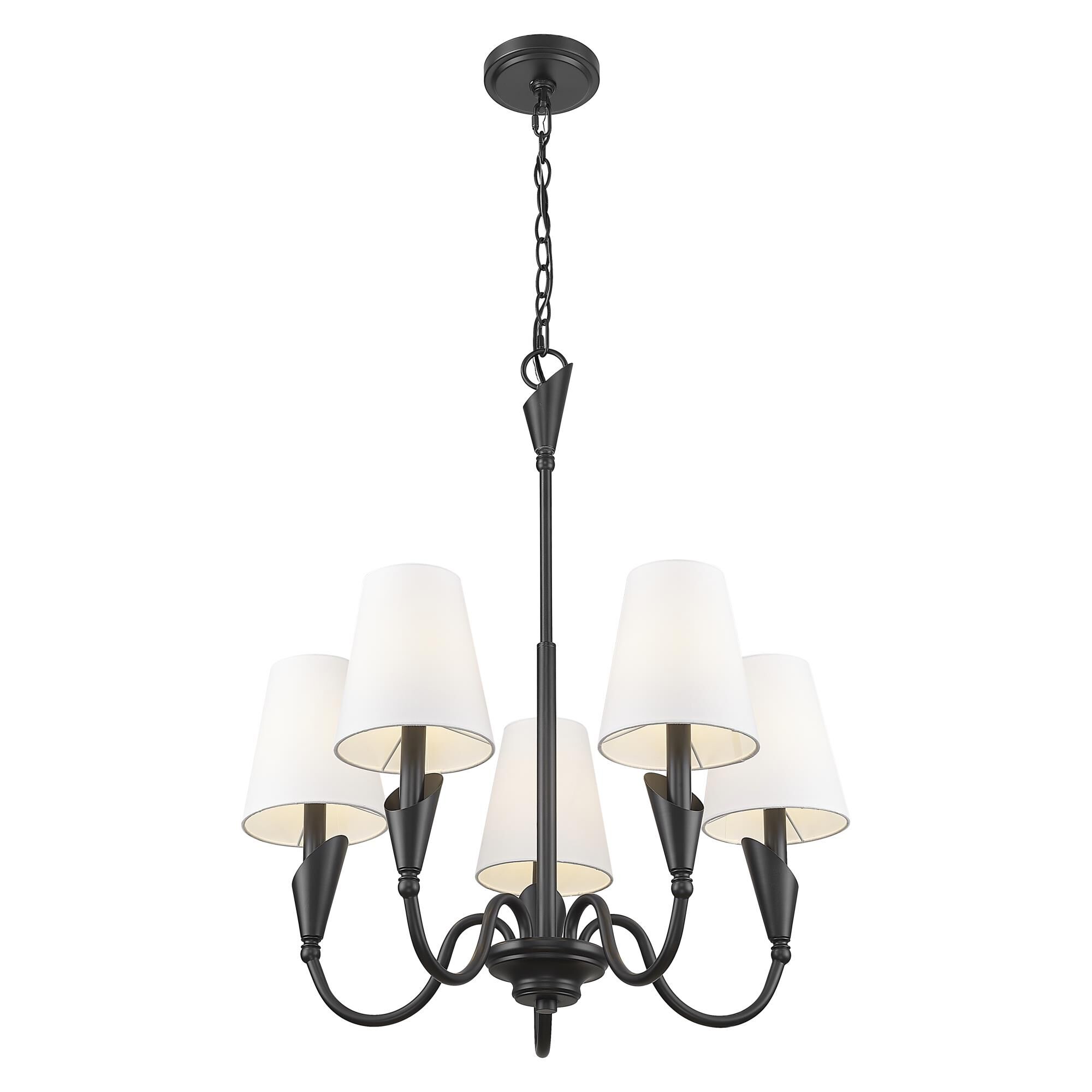 Shown in Matte Black finish and White glass and White shade