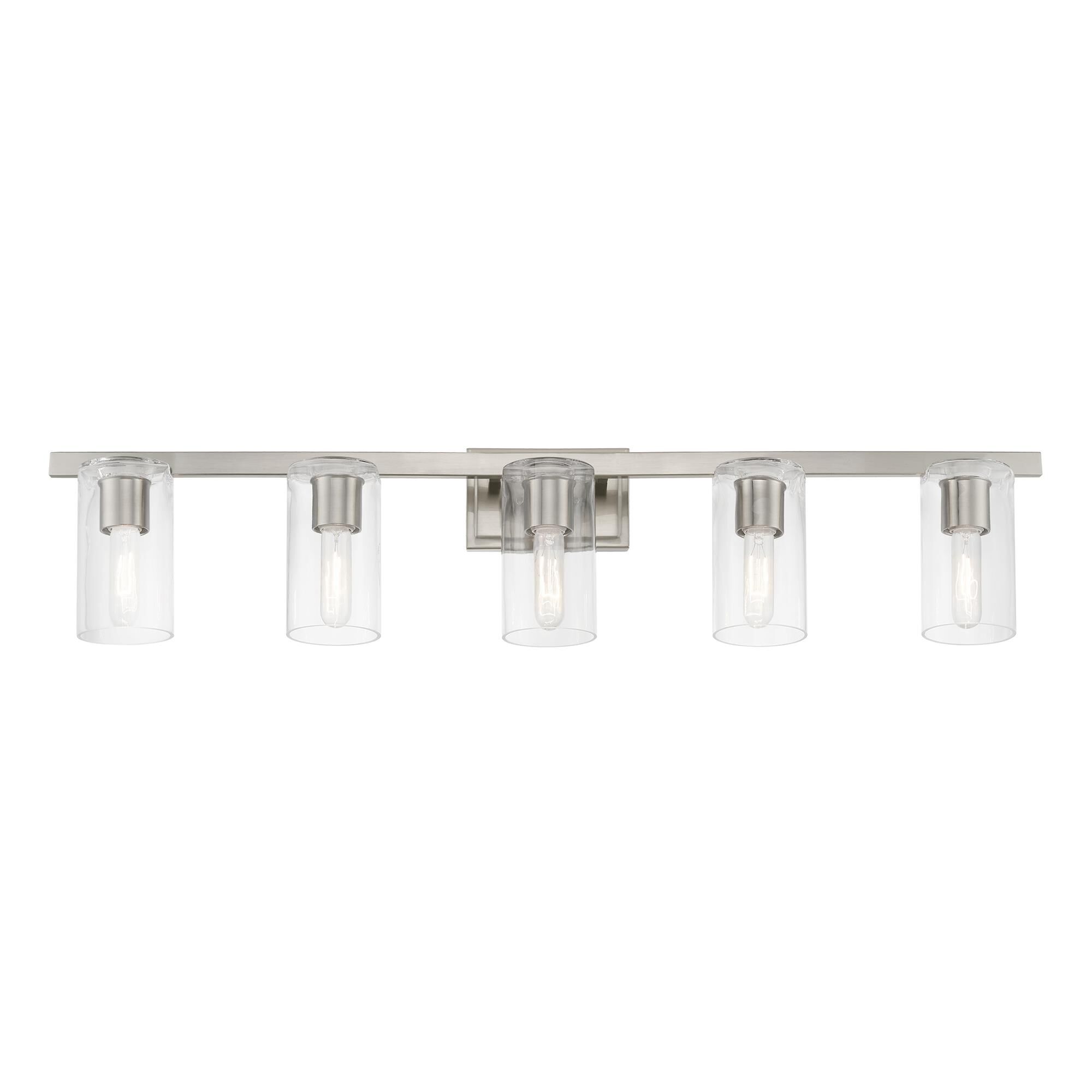 Shown in Brushed Nickel finish and Clear glass