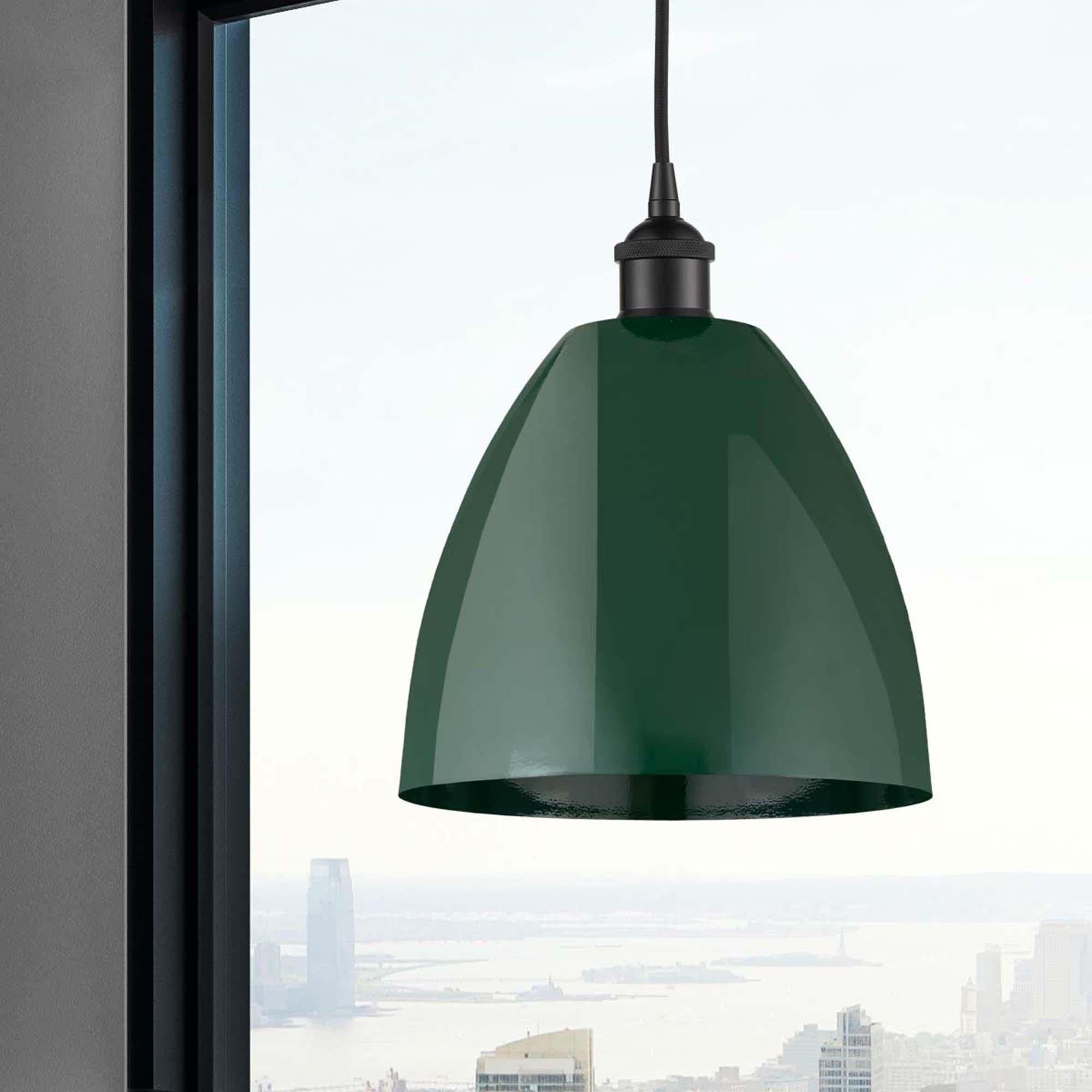 Shown in Matte Black finish and Green Plymouth Dome shade