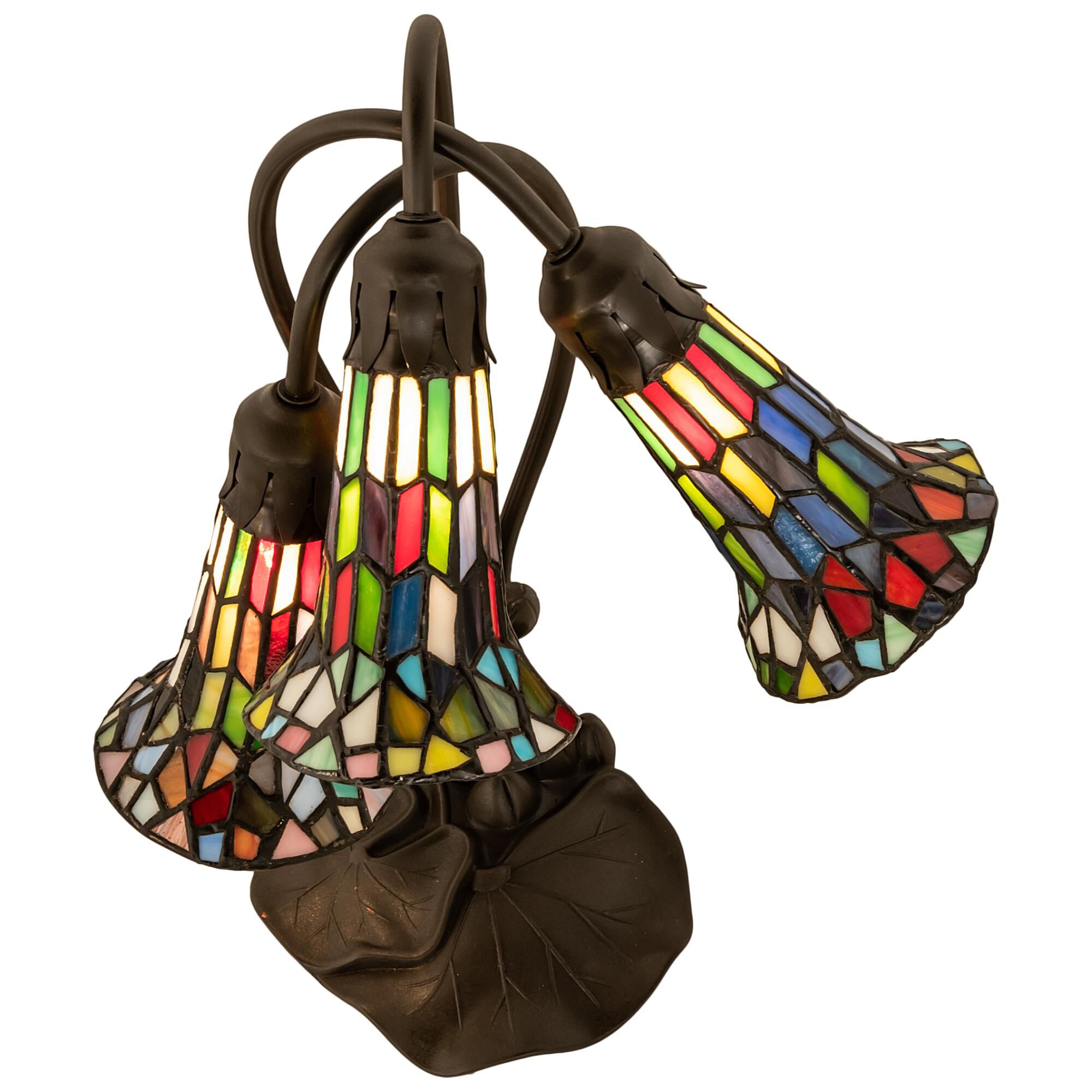 Shown in Mahogany Bronze finish and Ruby;Green;Blue;White glass