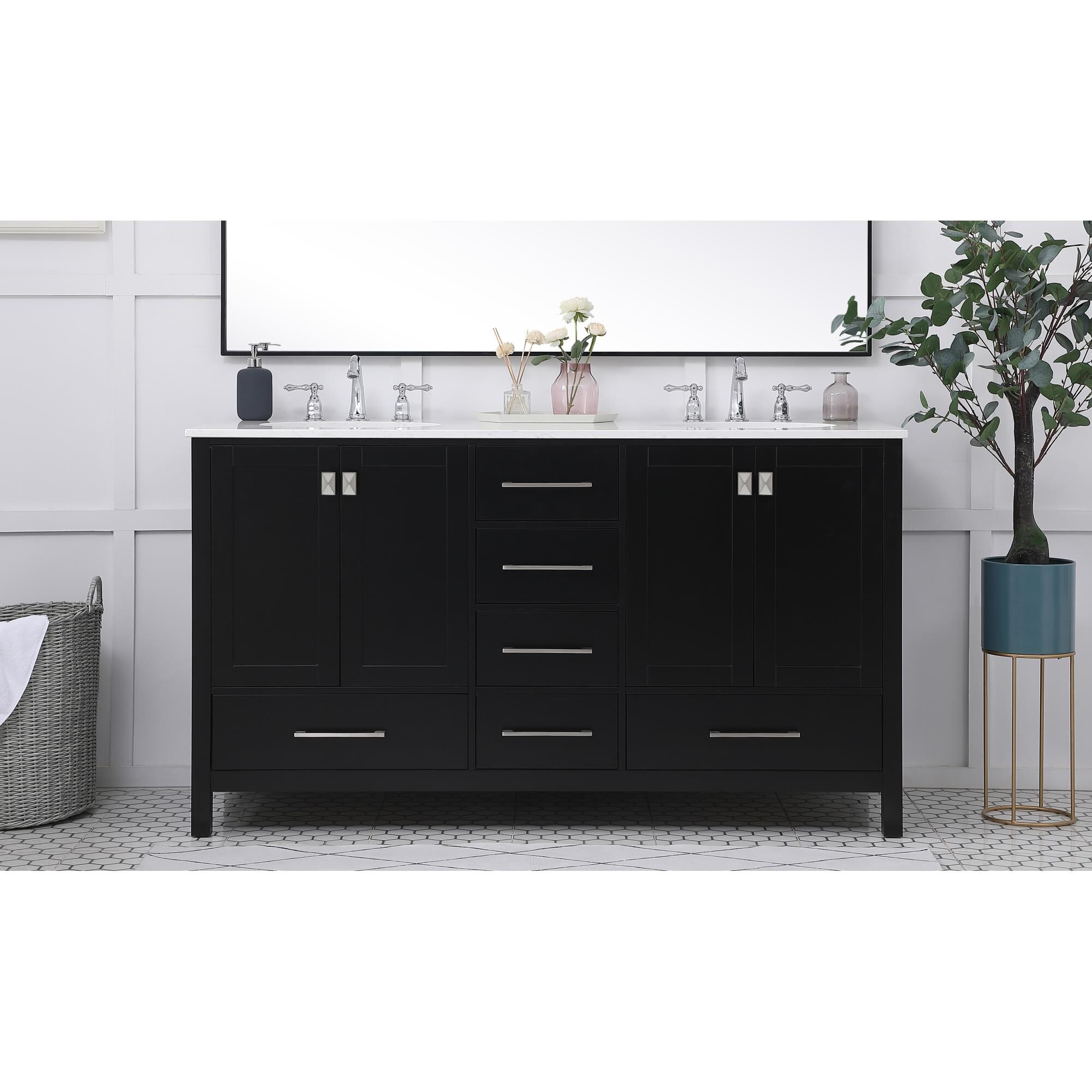 Shown in Black And Brushed Nickel With Calacatta Quartz finish