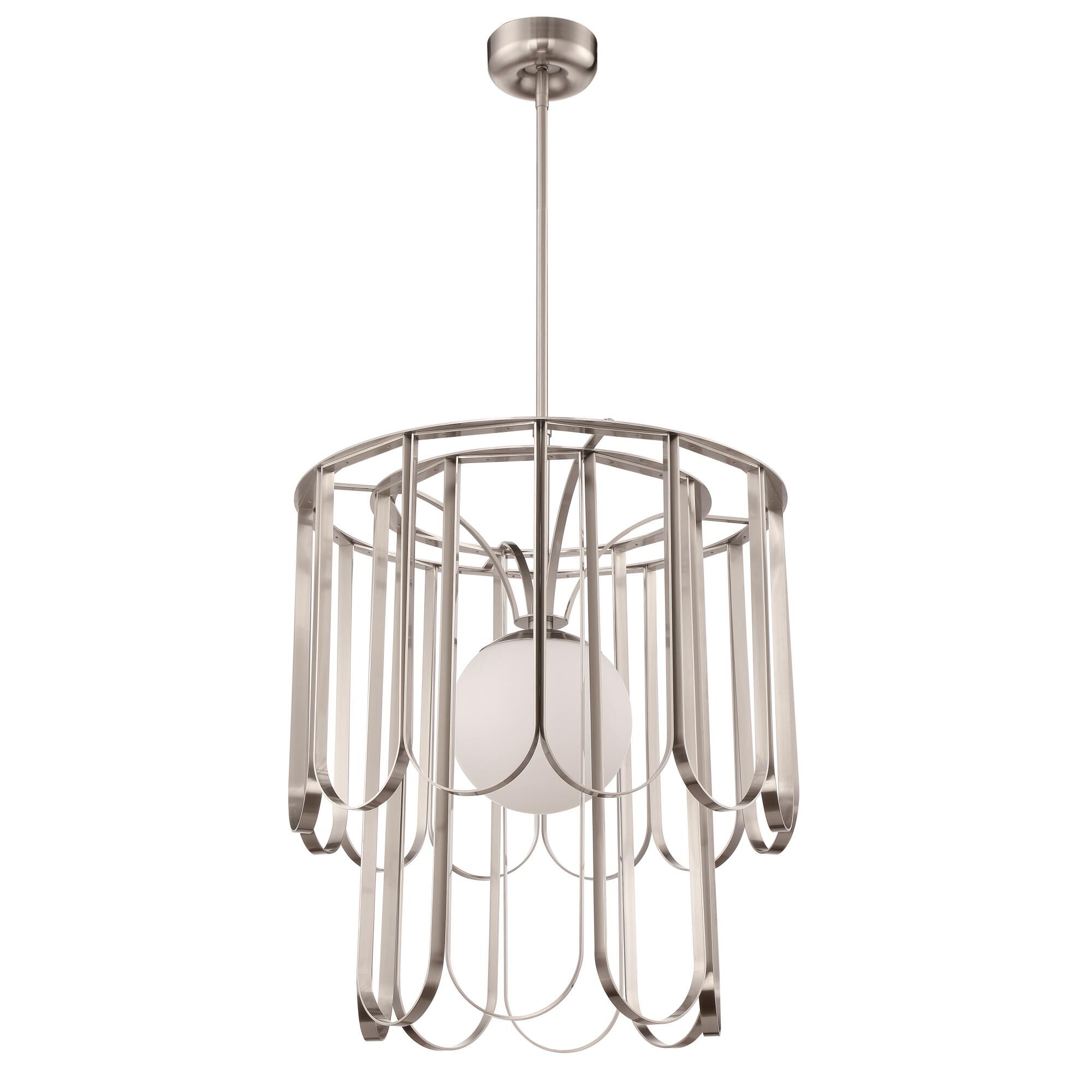 Shown in Brushed Polished Nickel finish and White Frosted glass and Glass shade