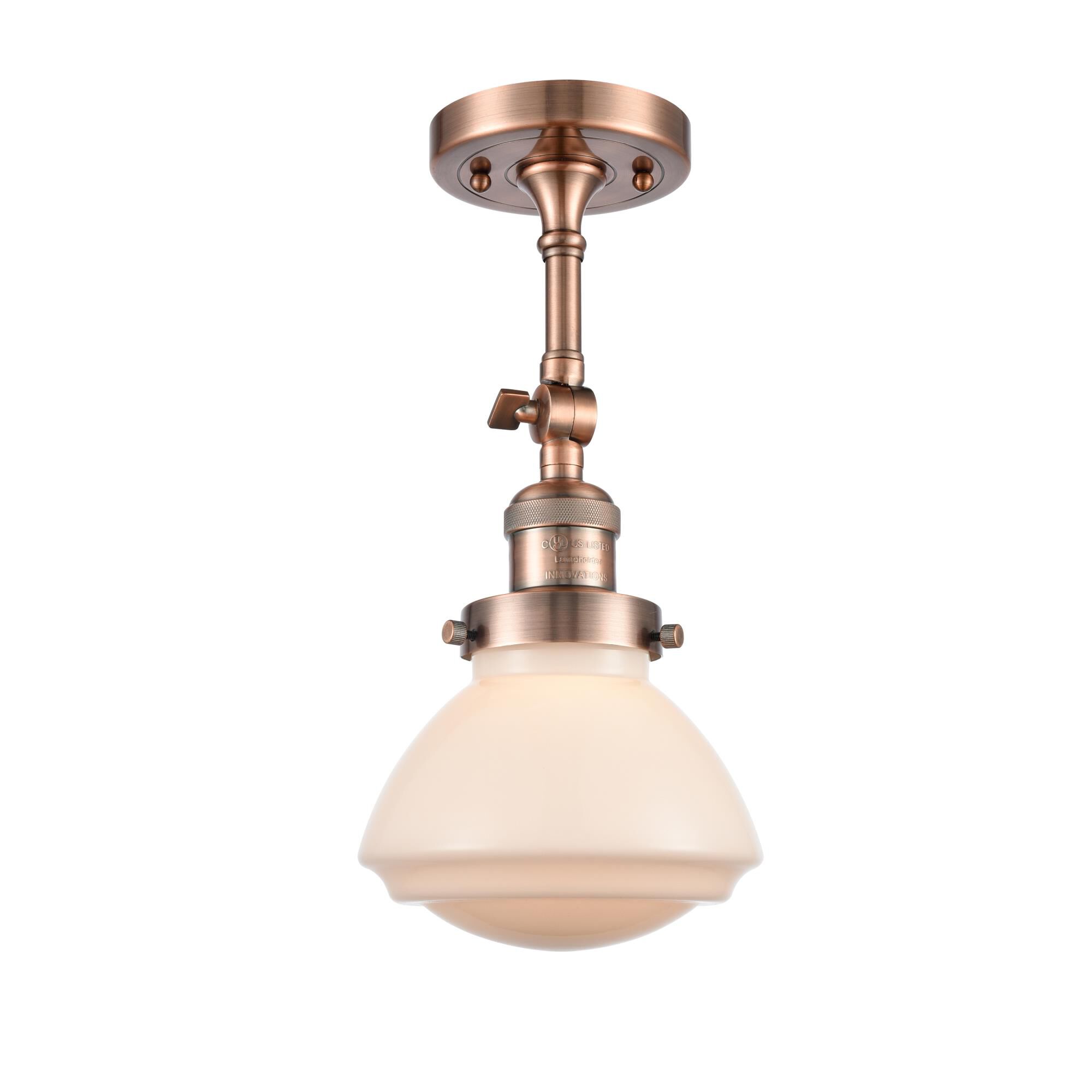Shown in Antique Copper finish and Bell glass and Glass shade and Bulb Tint - Amber accent