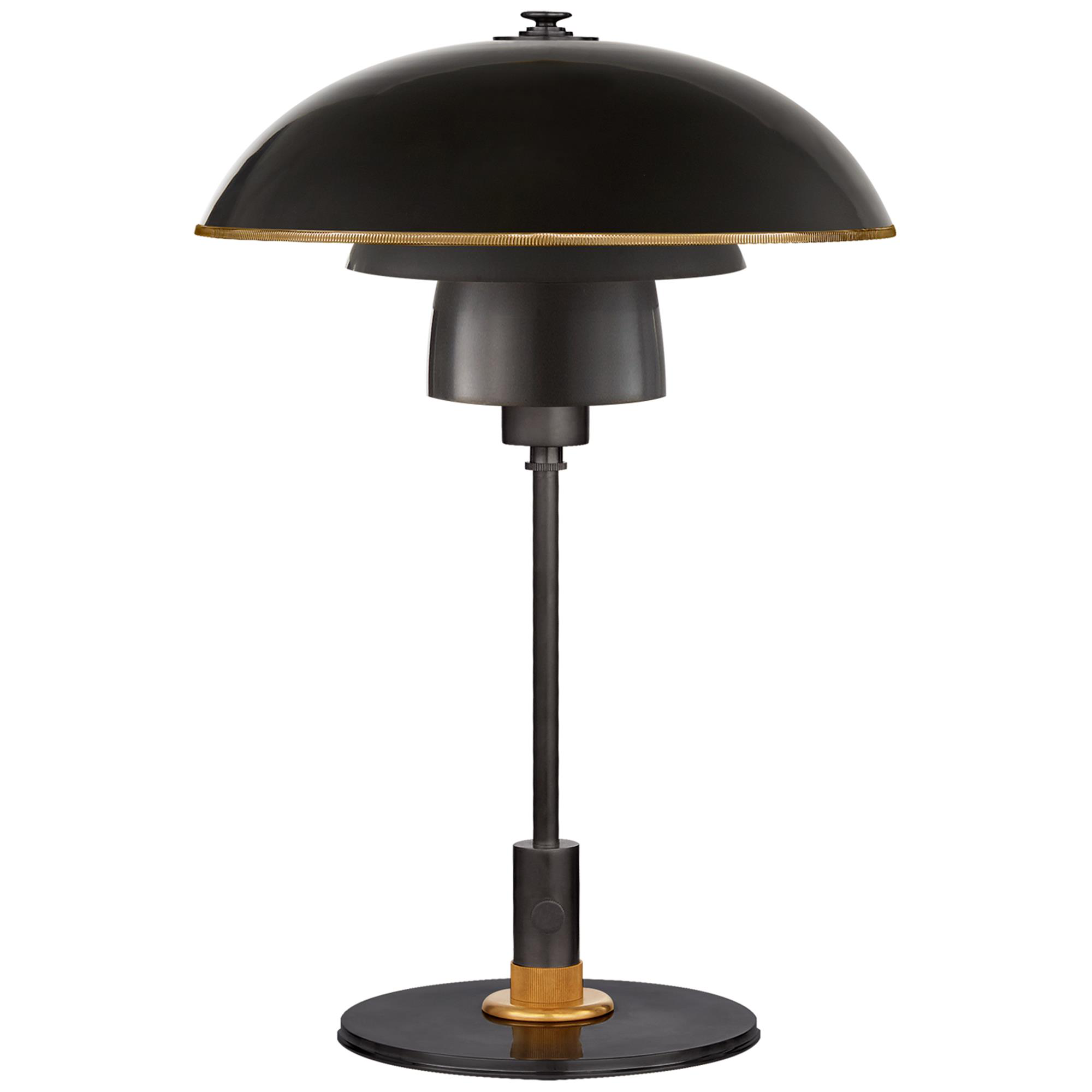 Shown in Bronze And Hand-Rubbed Antique Brass finish and Brass Trimmed Bronze shade