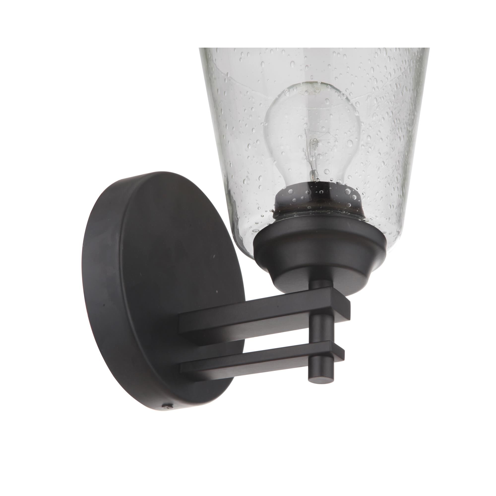 Shown in Flat Black finish and Clear Seeded glass and Glass shade