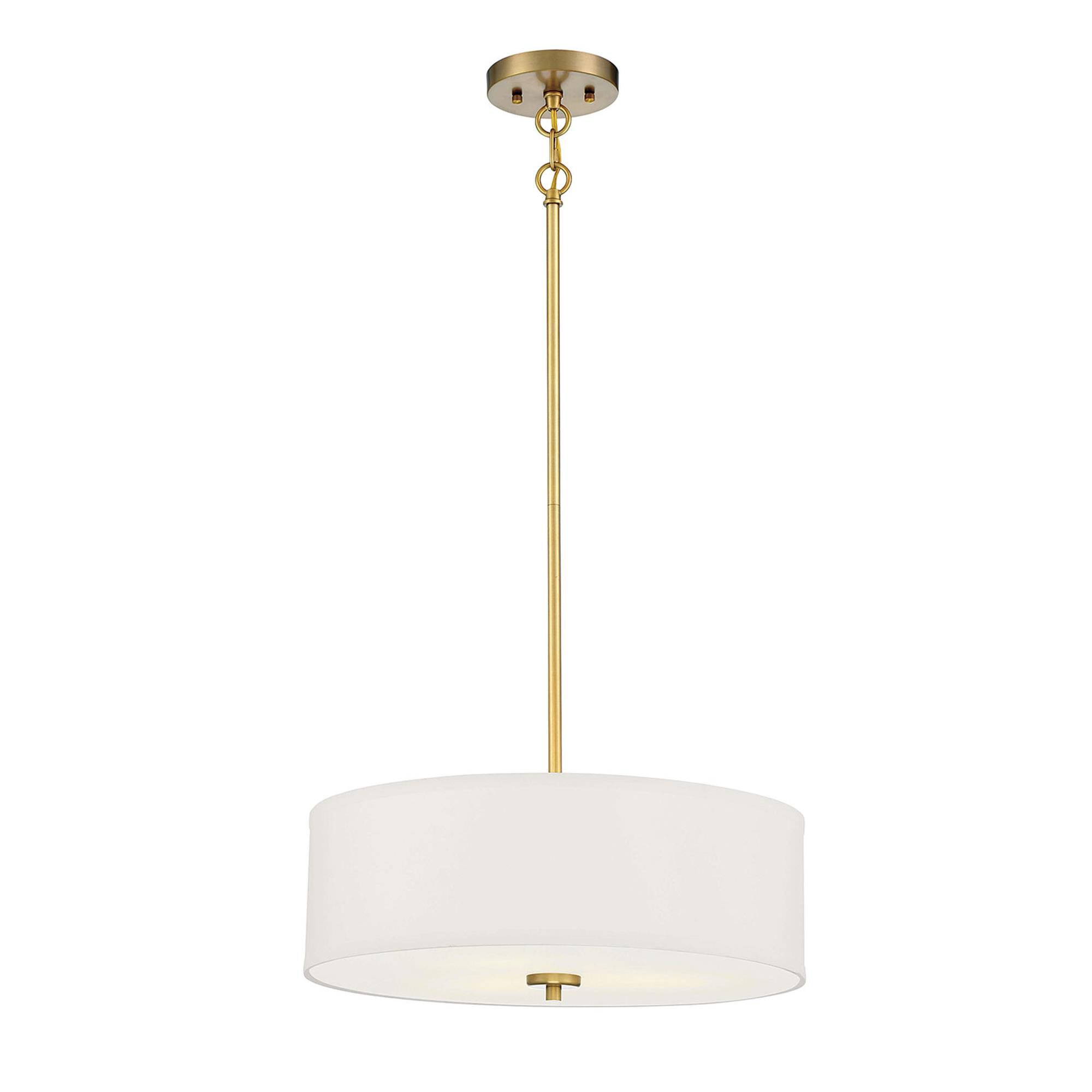 Shown in Warm Brass finish and White Fabric shade