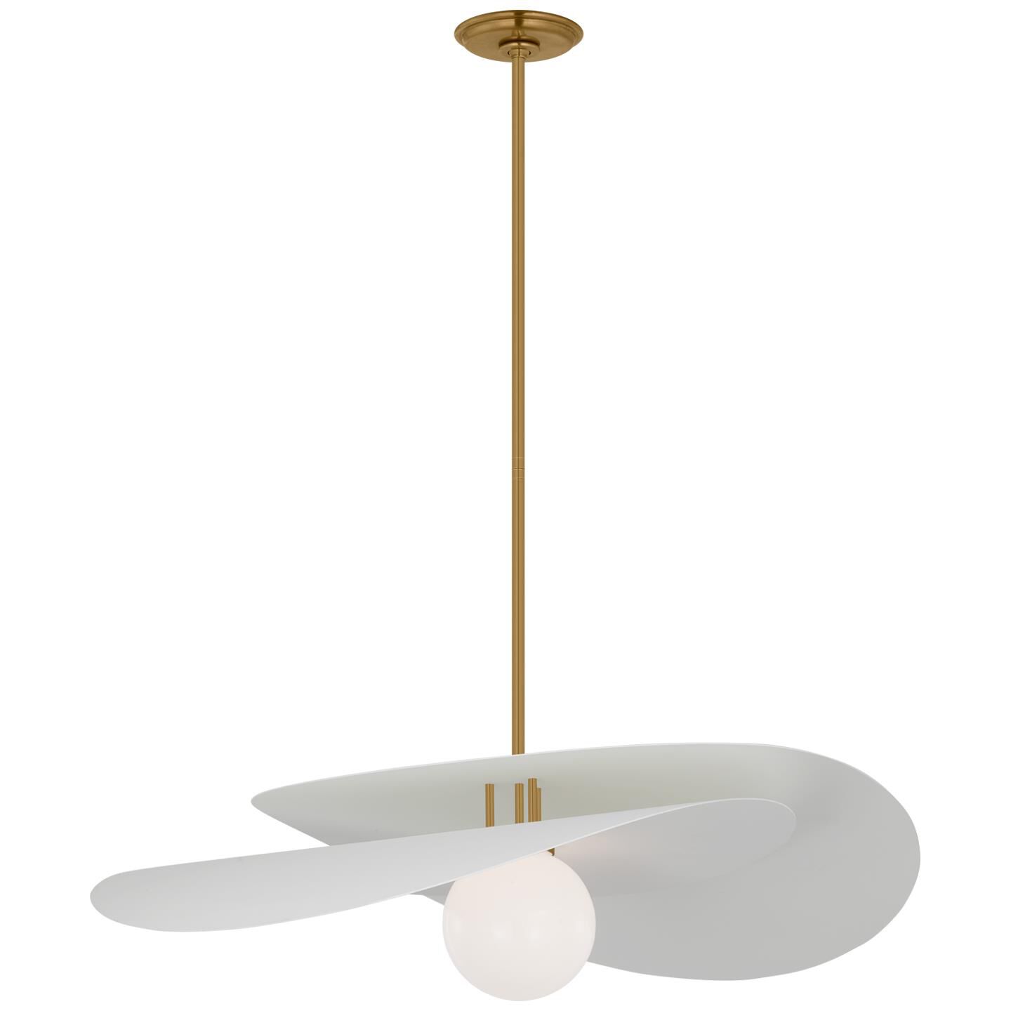 Shown in Hand-Rubbed Antique Brass and Matte White finish and White glass