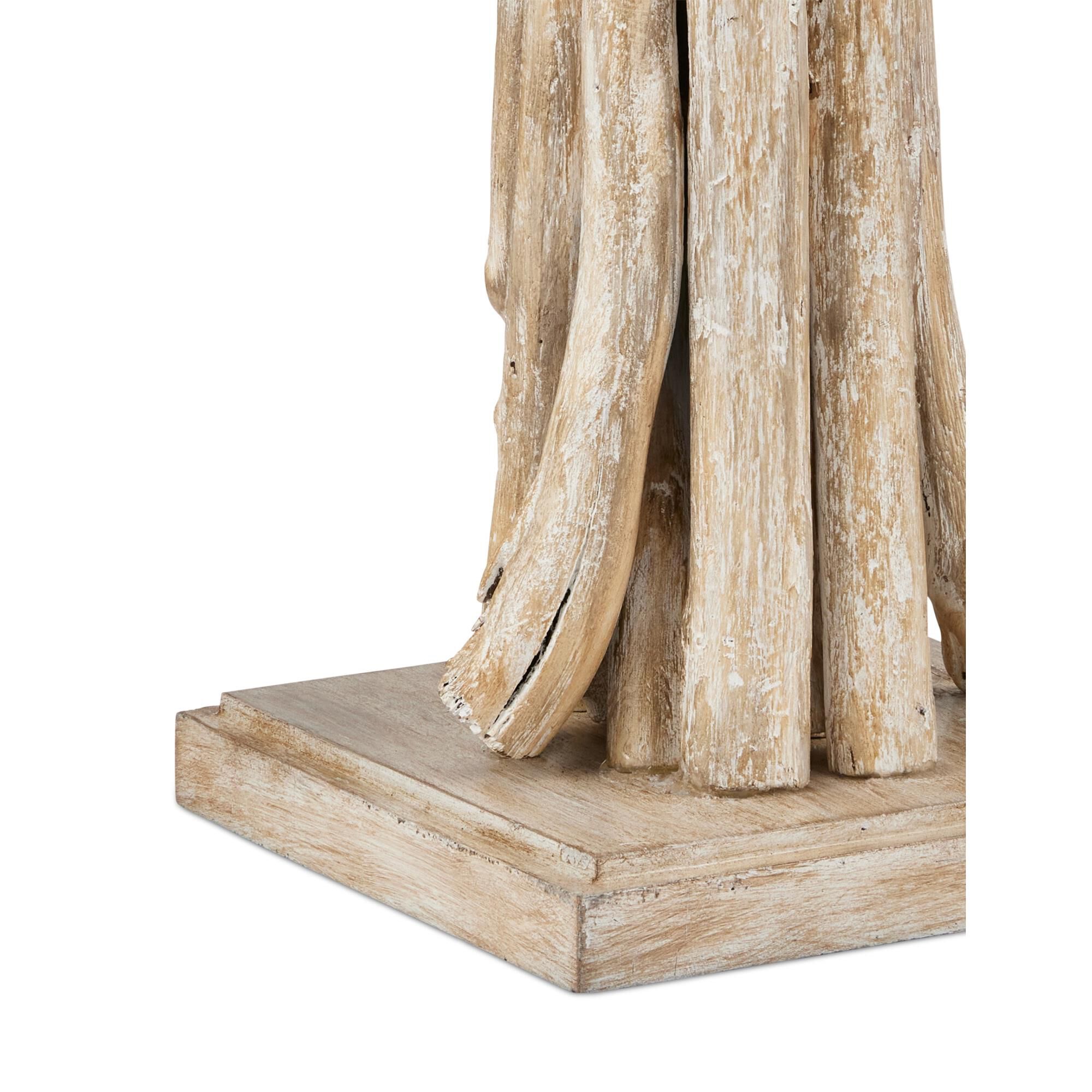 Shown in Whitewashed Driftwood finish and Off White Linen shade