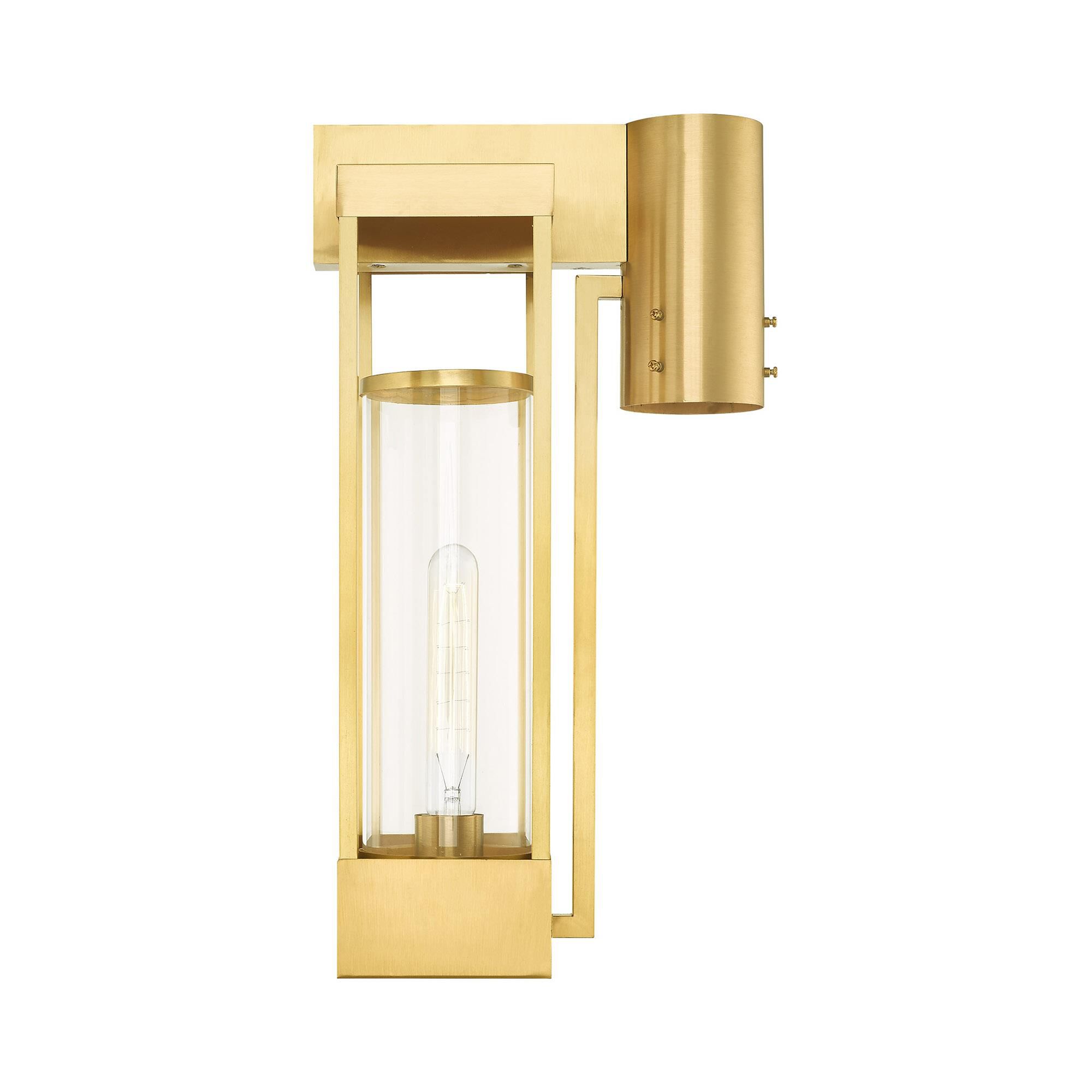 Shown in Satin Brass finish and Cylinder Clear glass