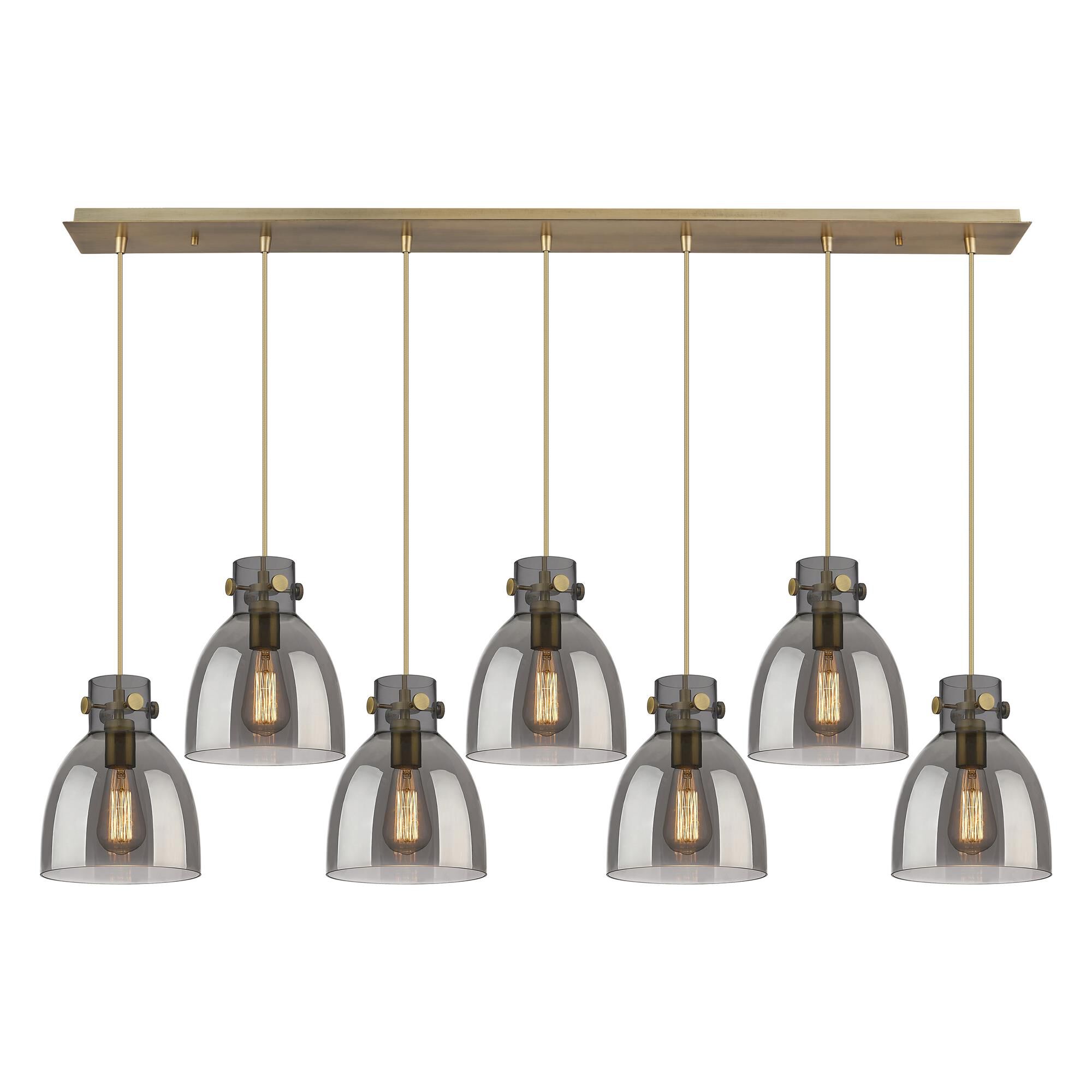 Shown in Brushed Brass finish and Light Smoke glass and Light Smoke Glass shade