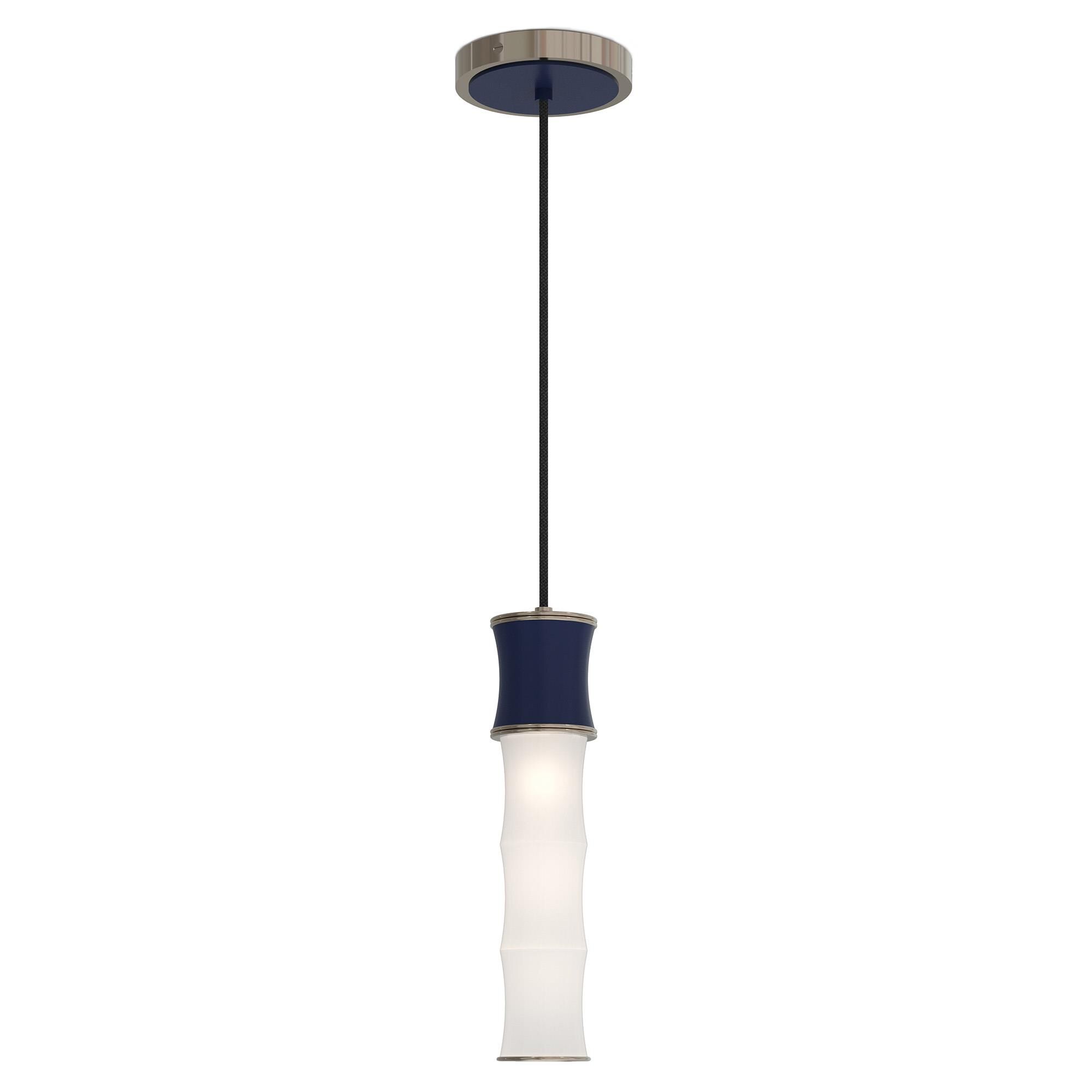 Shown in Matte Midnight Blue finish and White Frosted glass and Polished Nickel accent