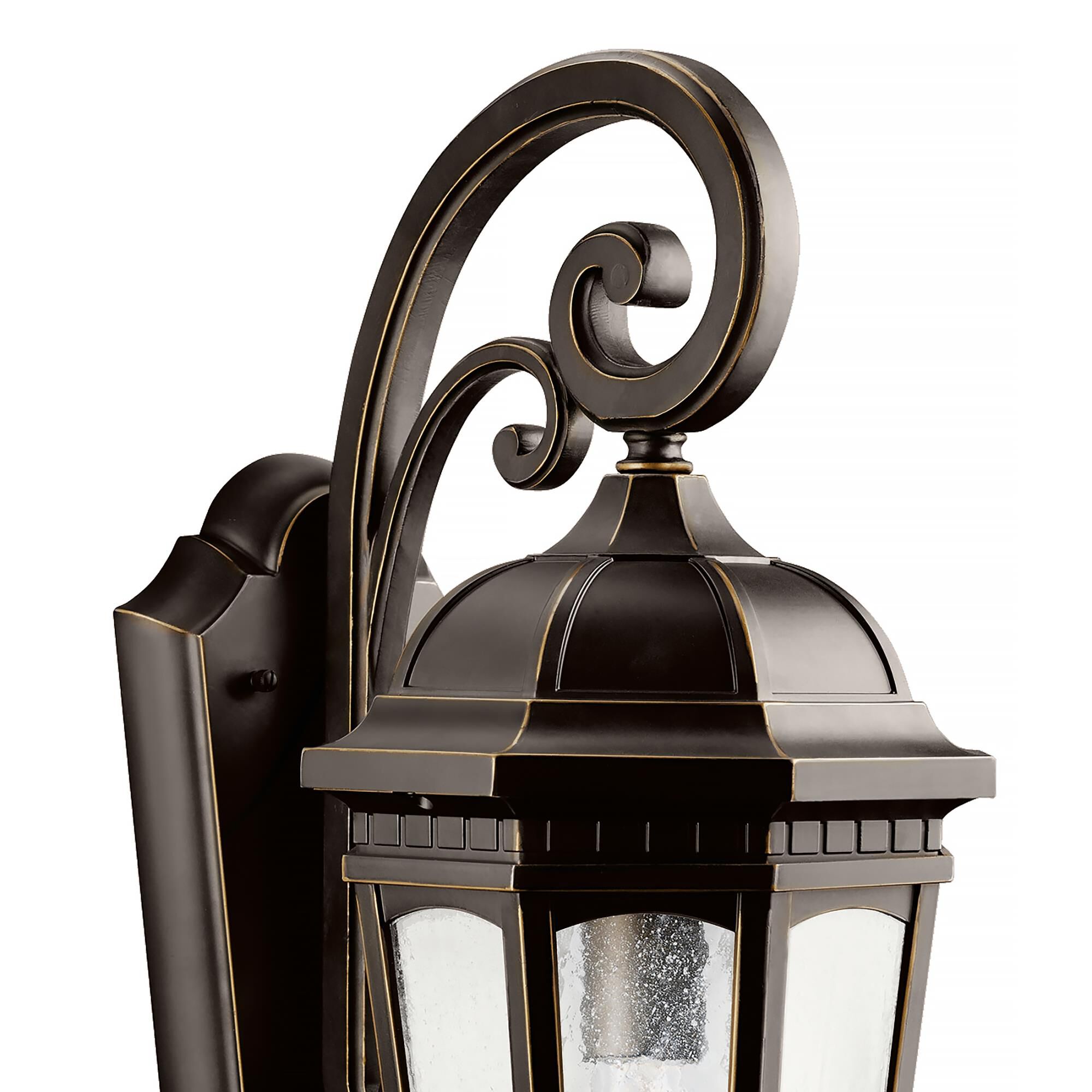 Shown in Rubbed Bronze finish and Clear Seeded glass