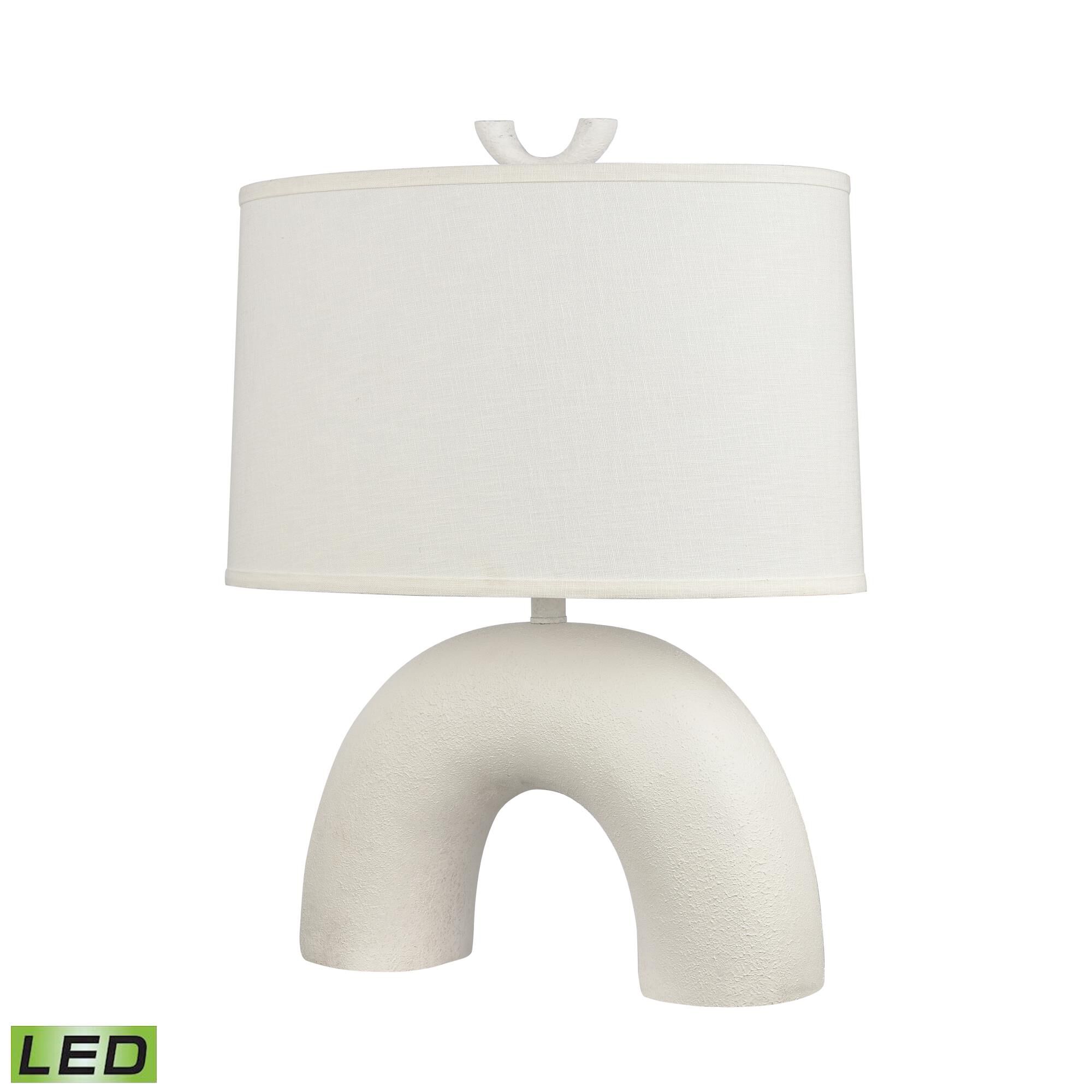 Shown in Dry White finish and White Linen Oval shade