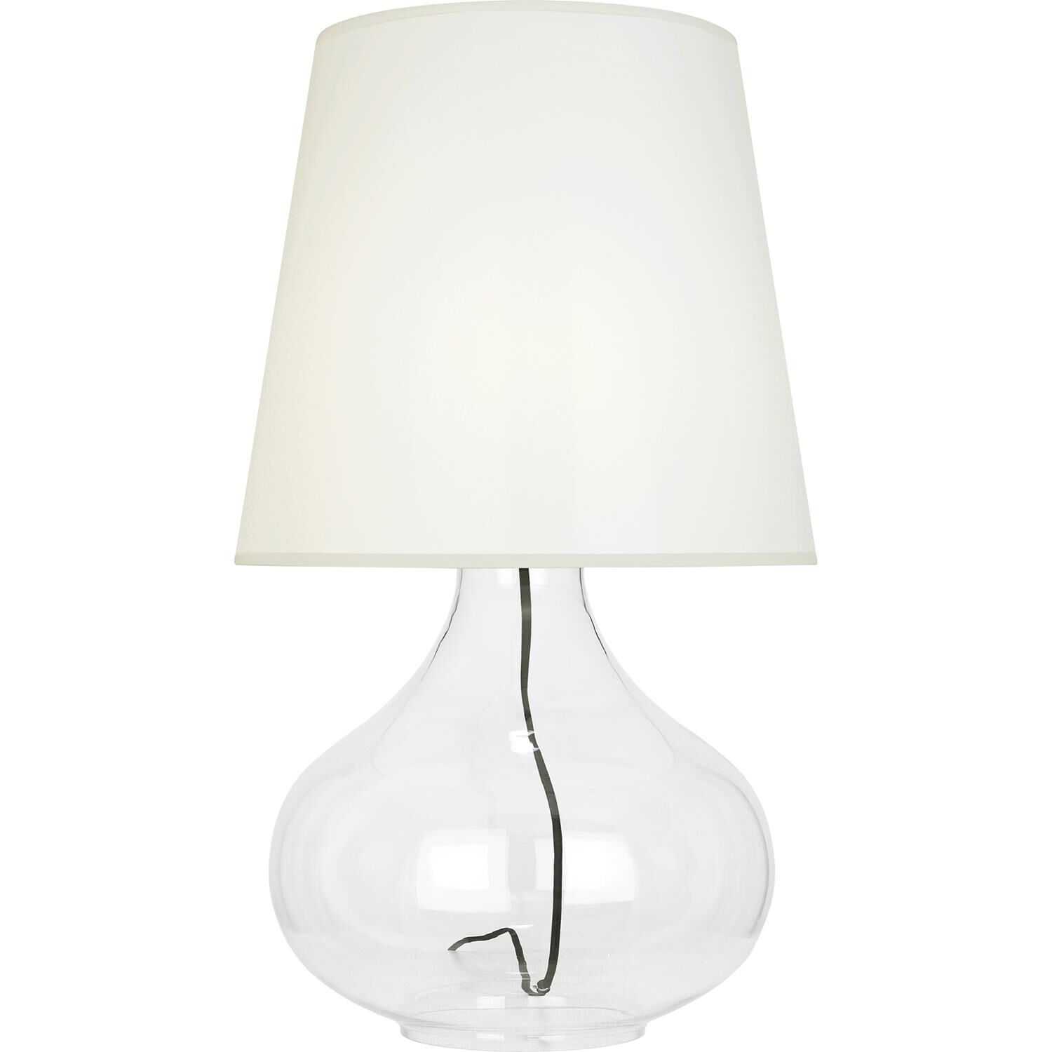 Shown in Clear Glass Body With Black Fabric Wrapped Cord finish and White Organza Fabric shade