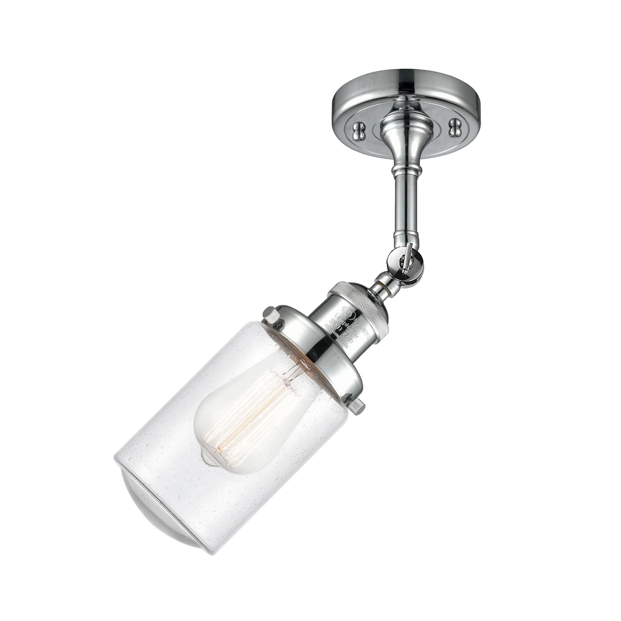 Shown in Polished Chrome finish and Schoolhouse glass and Glass shade and Bulb Tint - Amber accent