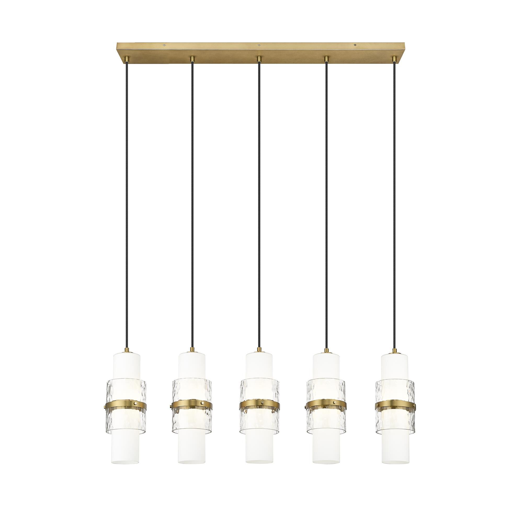 Shown in Modern Gold finish and Clear + Etched Opal glass and Clear + Etched Opal shade