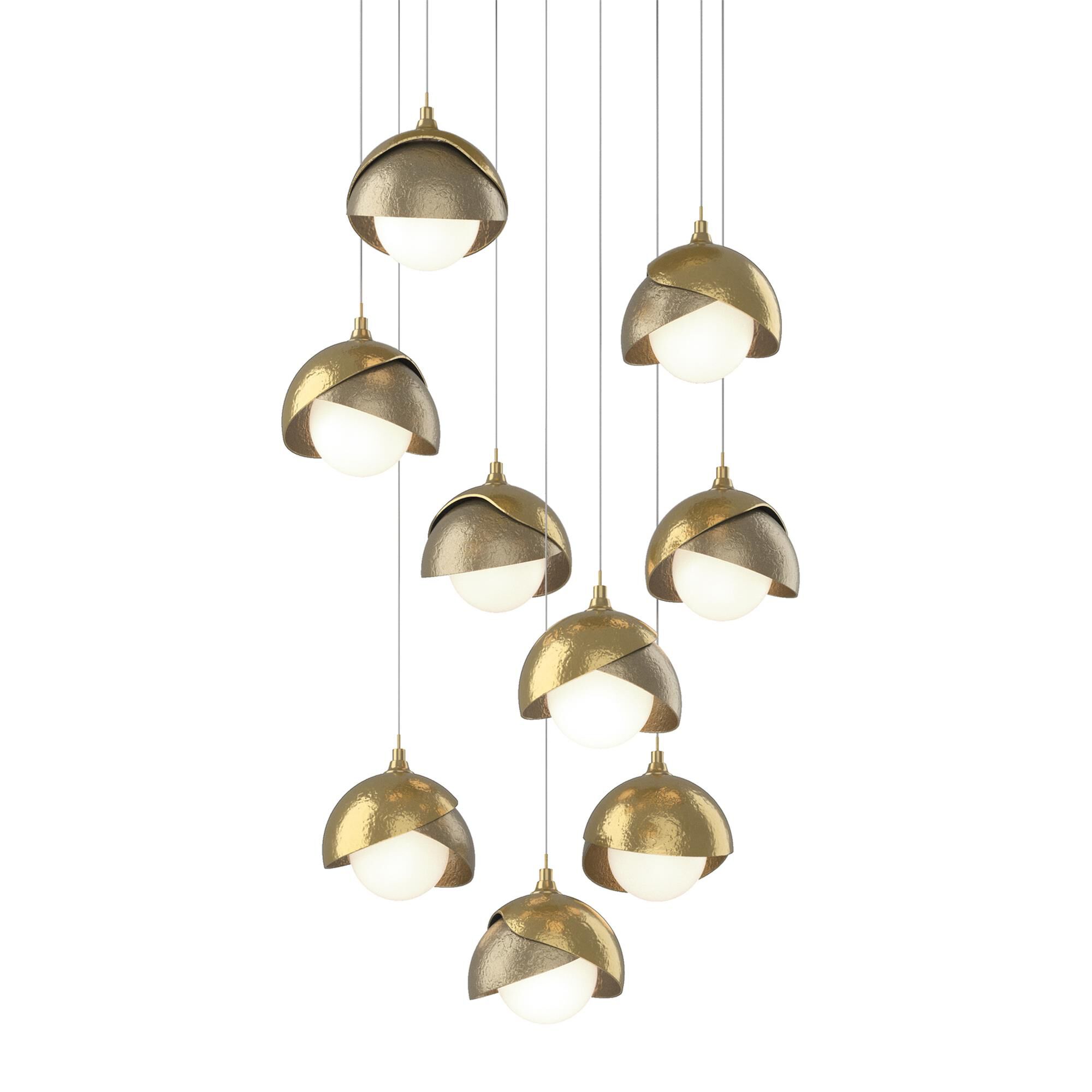 Shown in Modern Brass finish and Opal glass and Soft Gold accent