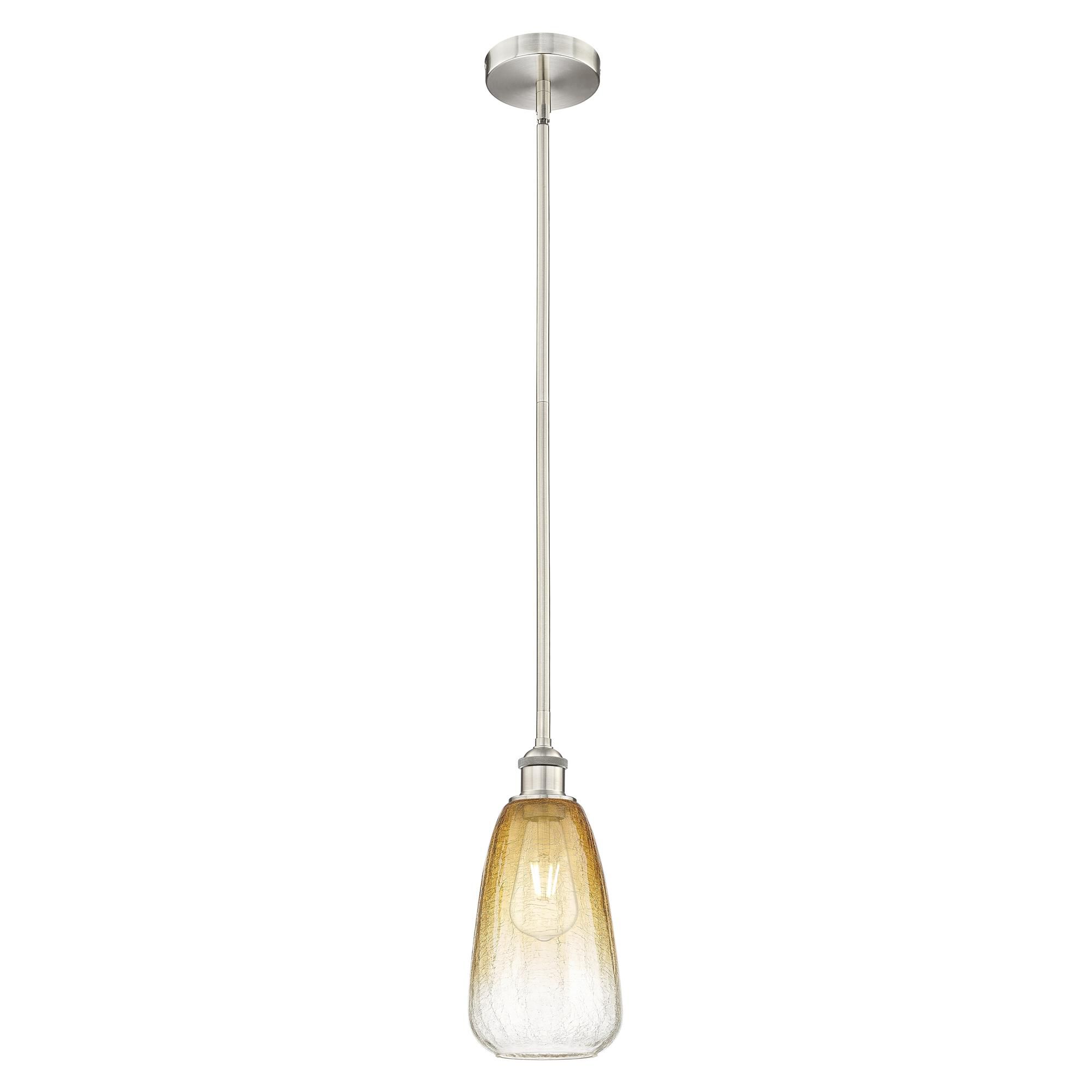 Shown in Brushed Satin Nickel finish and Amber glass