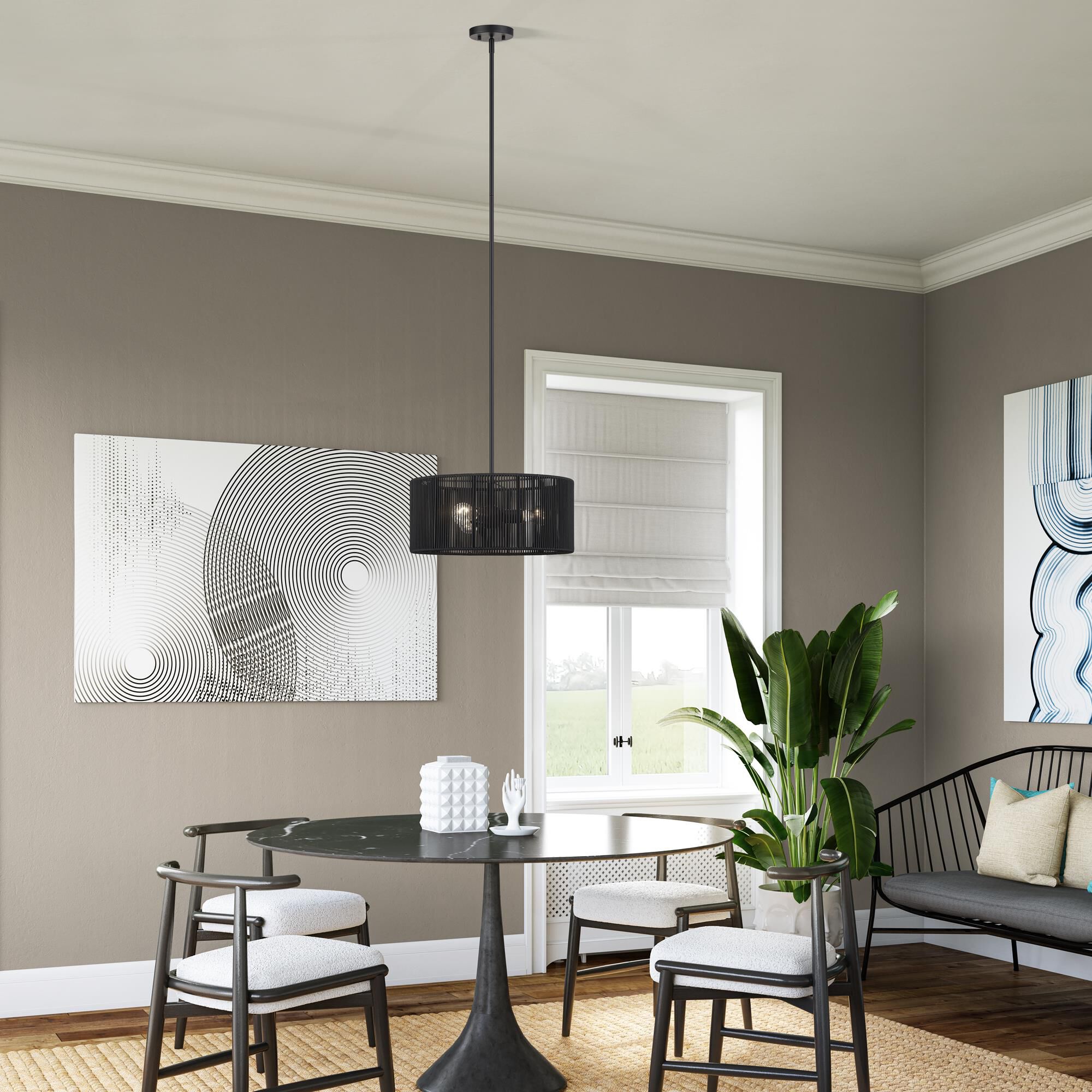 Shown in Black finish and Hand-Woven Parisian Night Color Polyester Rope shade