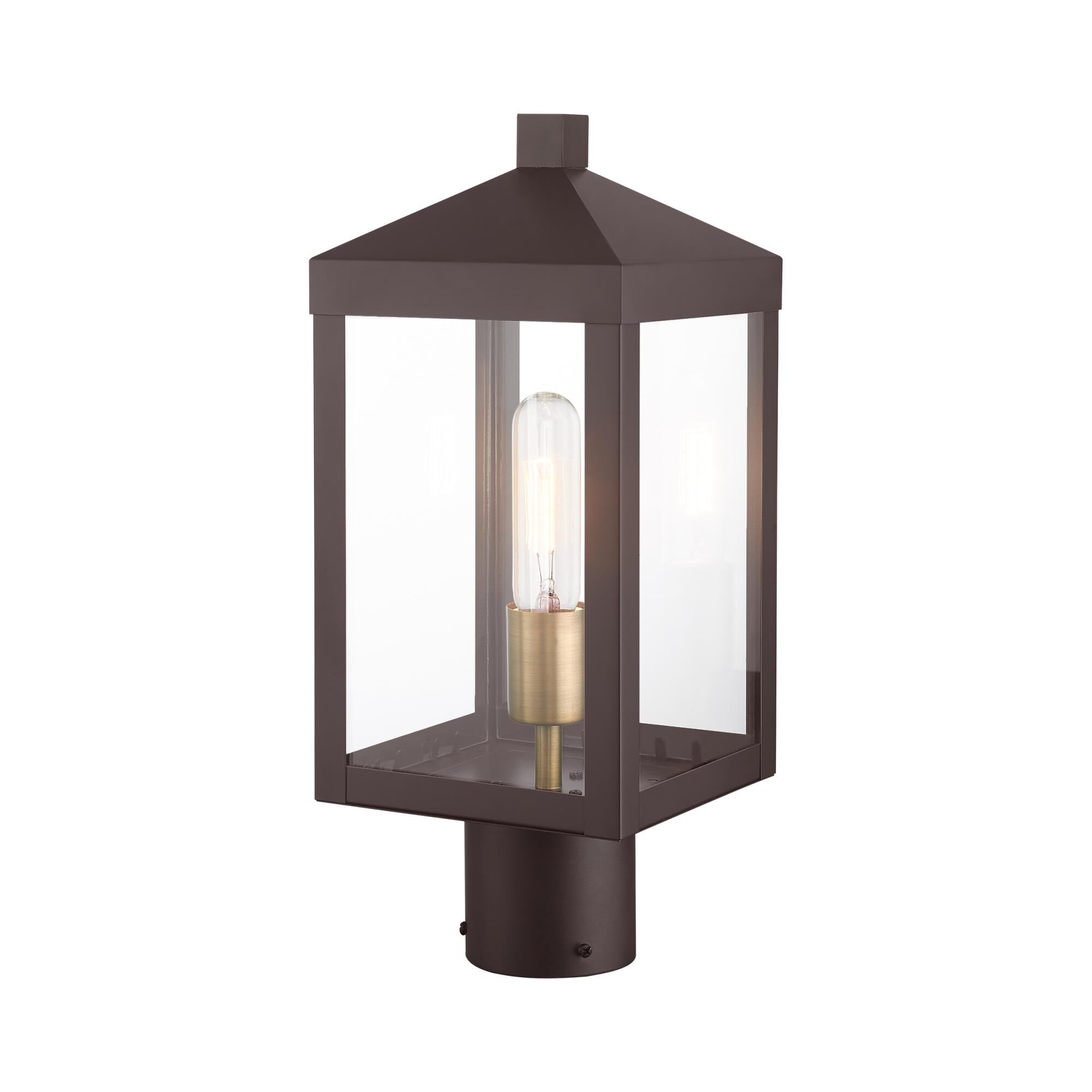 Shown in Bronze With Antique Brass Cluser finish and Clear glass and Clear Glass shade
