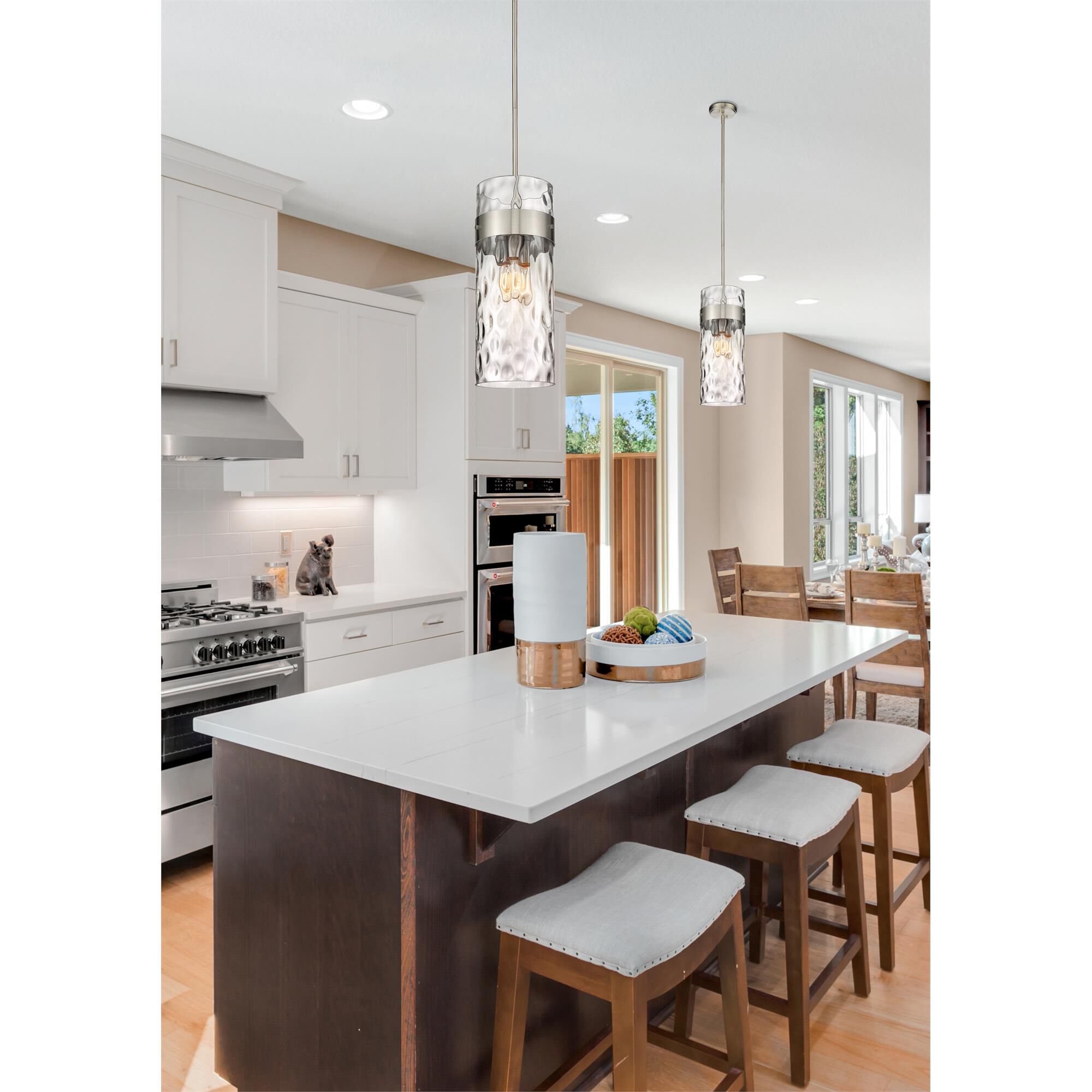 Shown in Brushed Nickel finish and Clear glass and No Shade shade