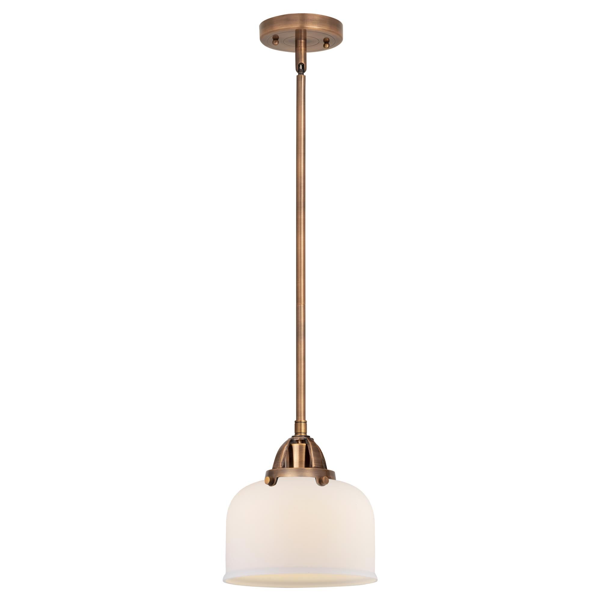 Shown in Antique Copper finish and Matte White Cased Large Bell glass and No Shade shade