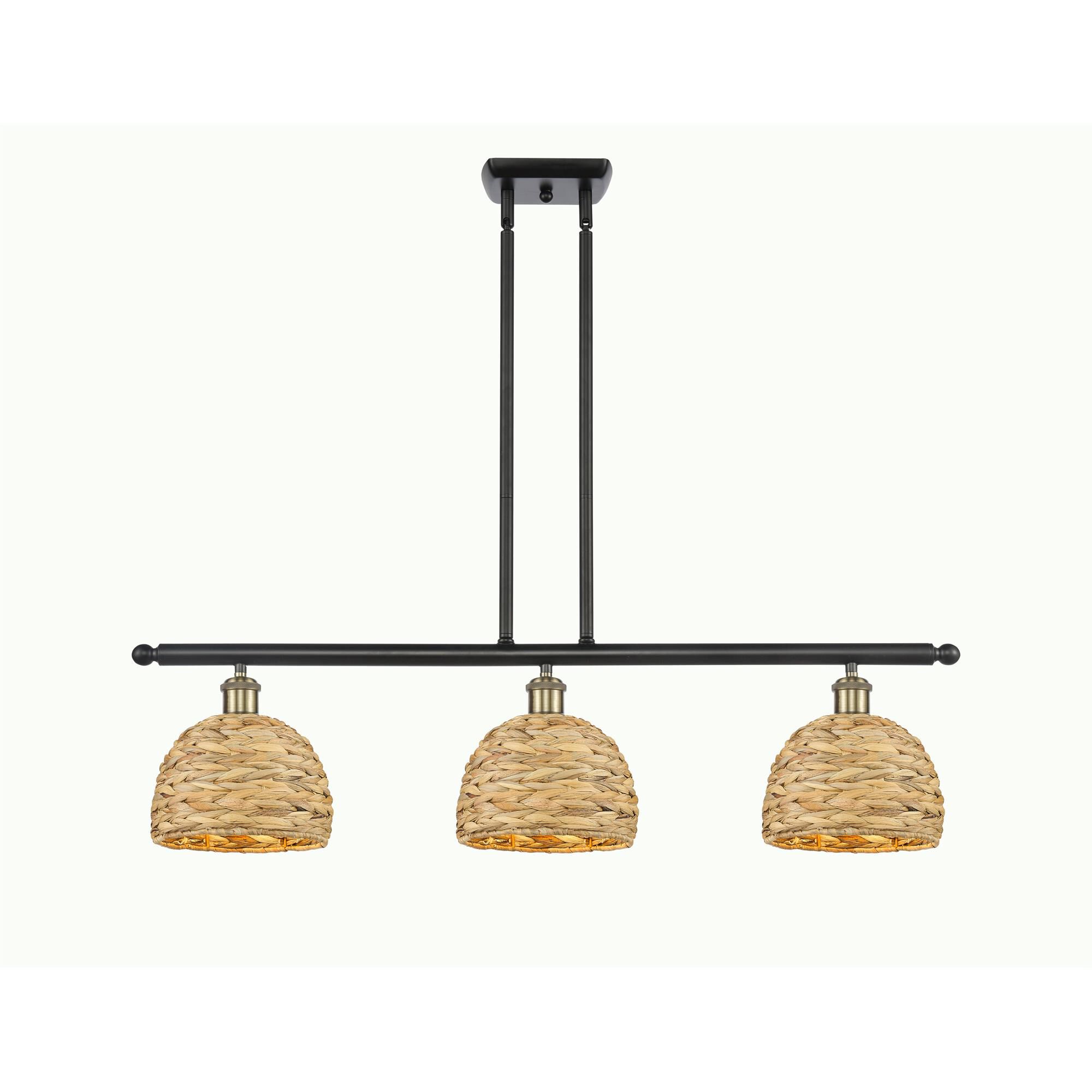 Shown in Black Antique Brass finish and Natural shade
