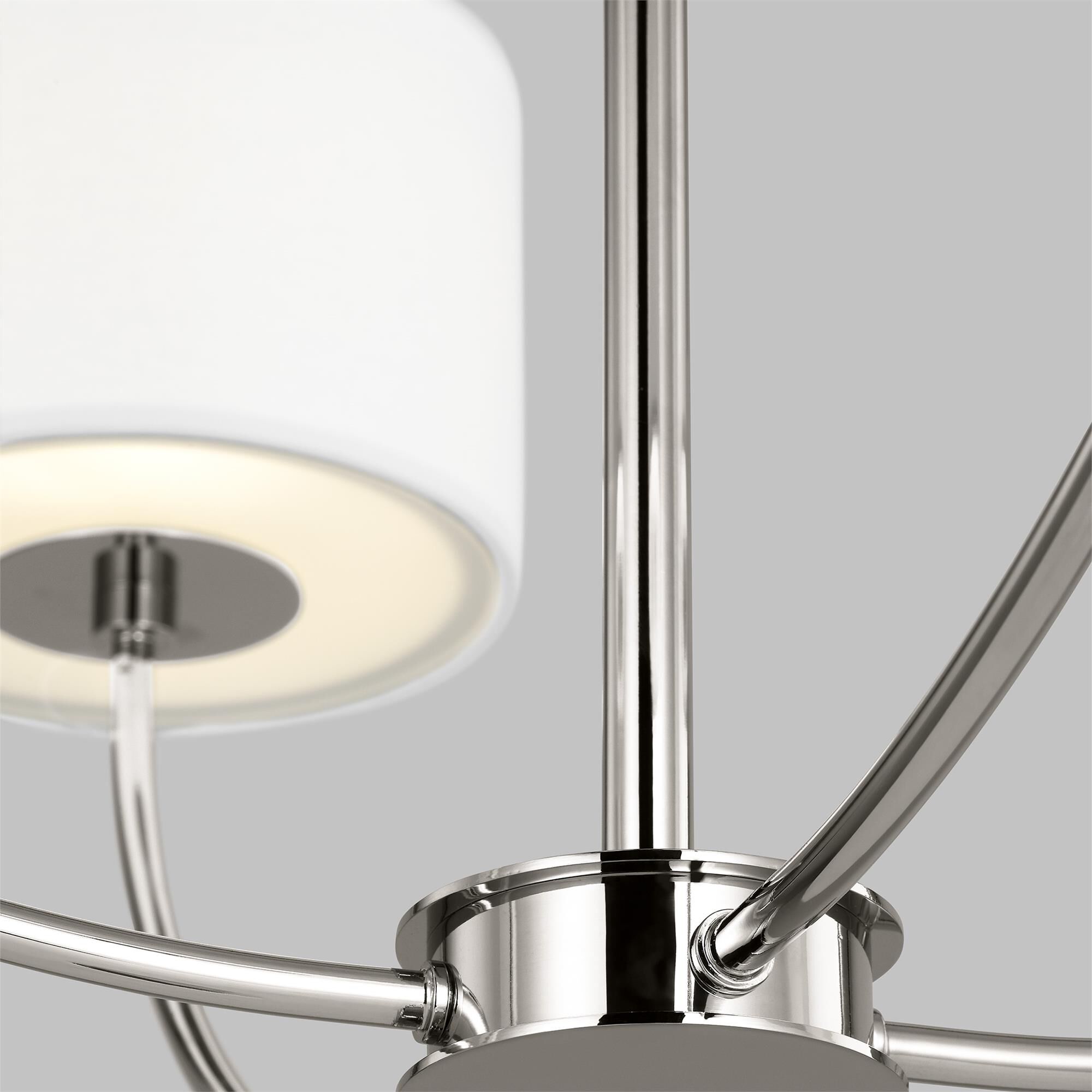 Shown in Polished Nickel finish and White Linen Fabric shade