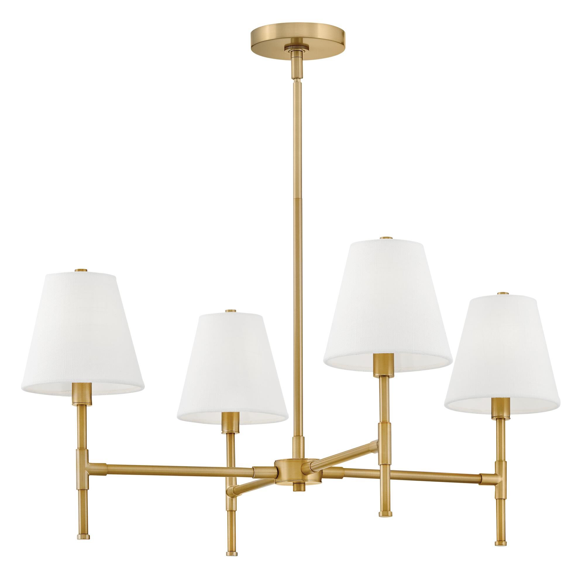 Shown in Lacquered Brass finish and White Linen shade