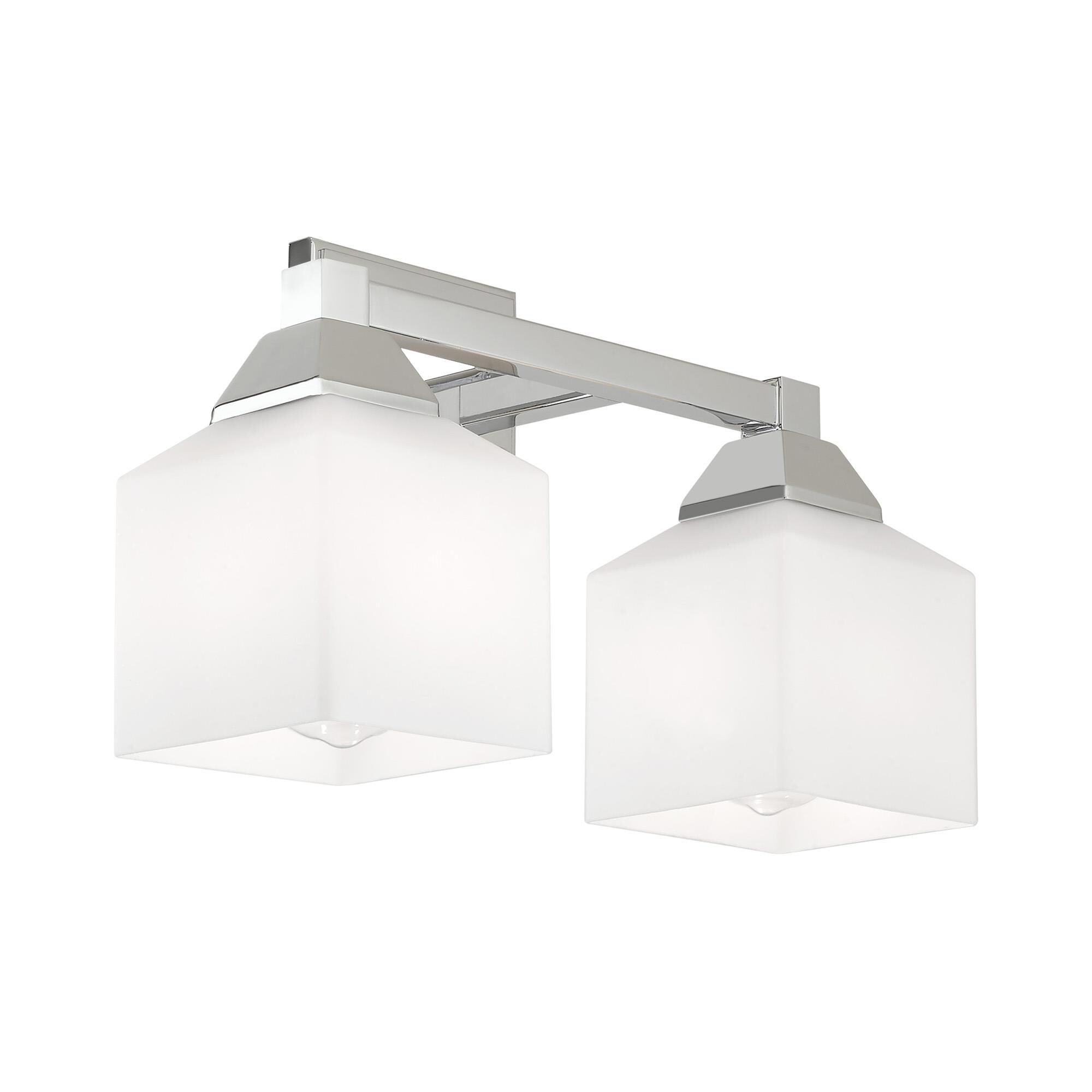 Shown in Polished Chrome finish and Hand Blown Satin Opal White glass