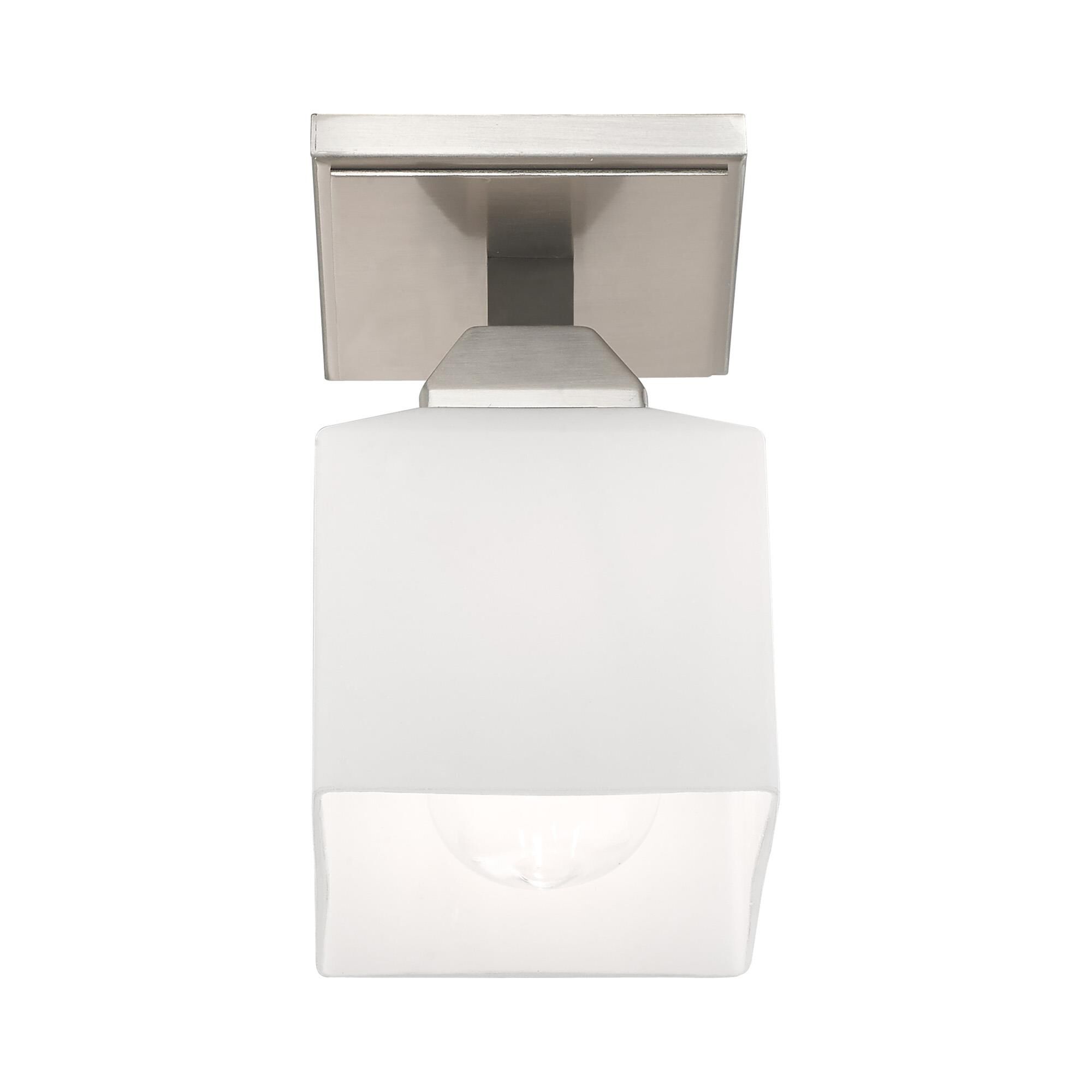 Shown in Brushed Nickel finish and Hand Blown Satin Opal White glass