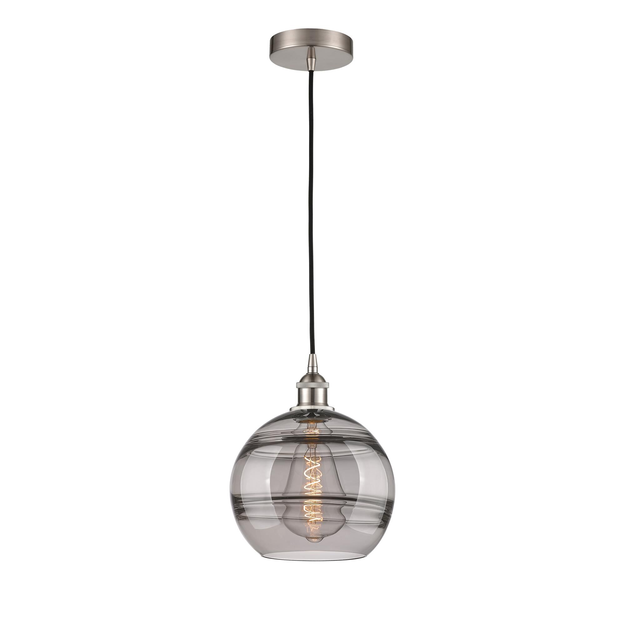 Shown in Brushed Satin Nickel finish and Light Smoke glass
