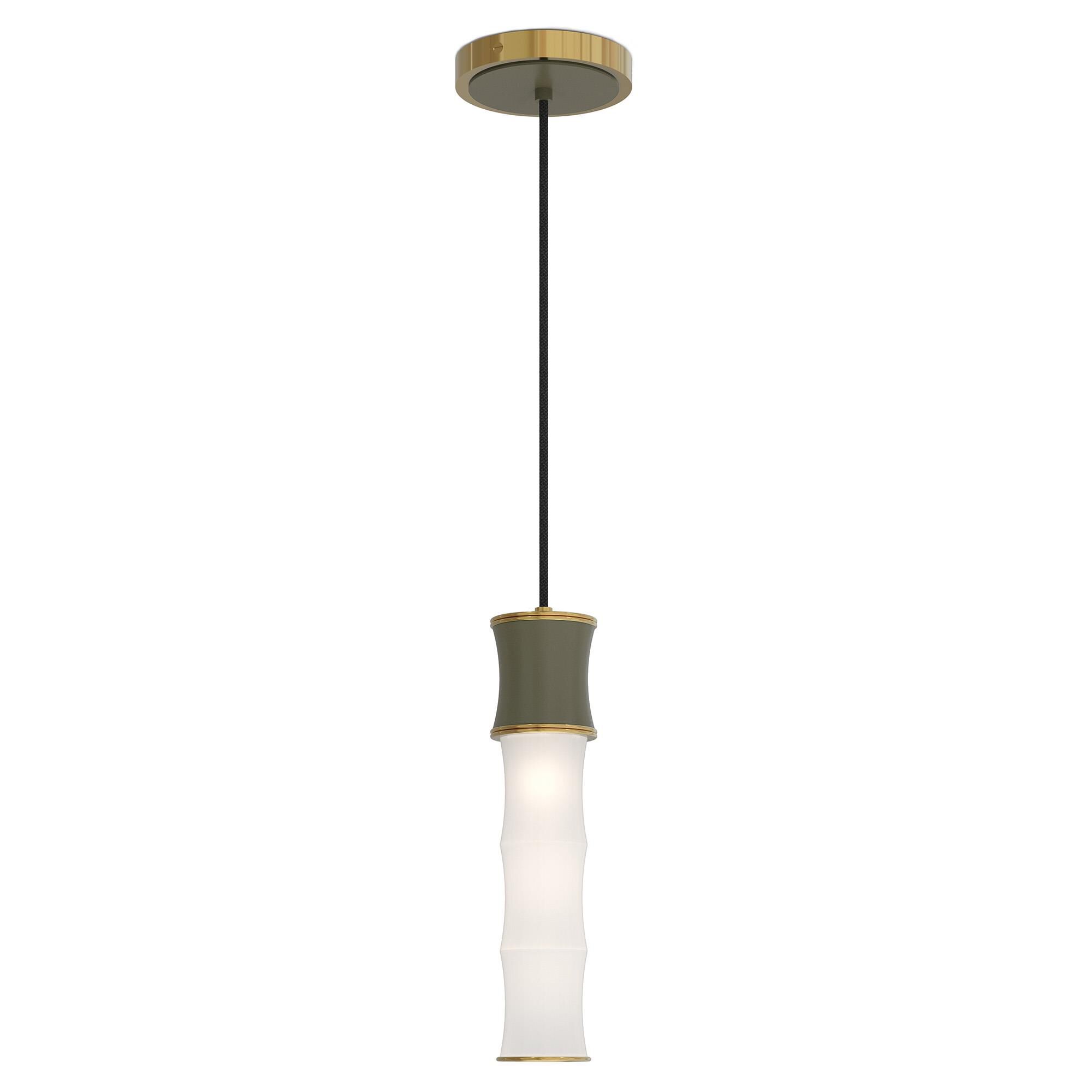 Shown in Smokey Taupe finish and White Frosted glass and Modern Brass accent