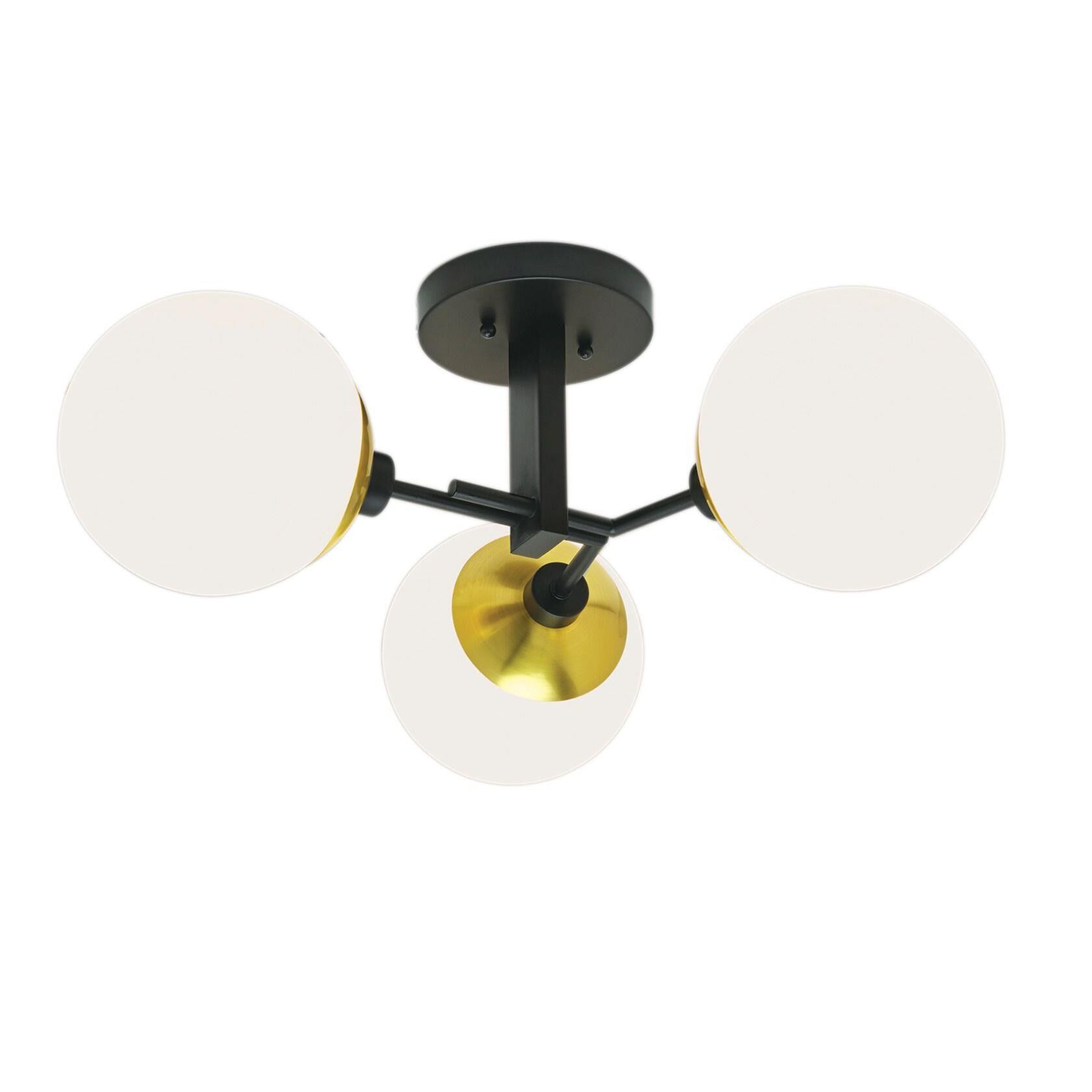 Shown in Matte Black with Polished Nickel finish and Opal Globes glass